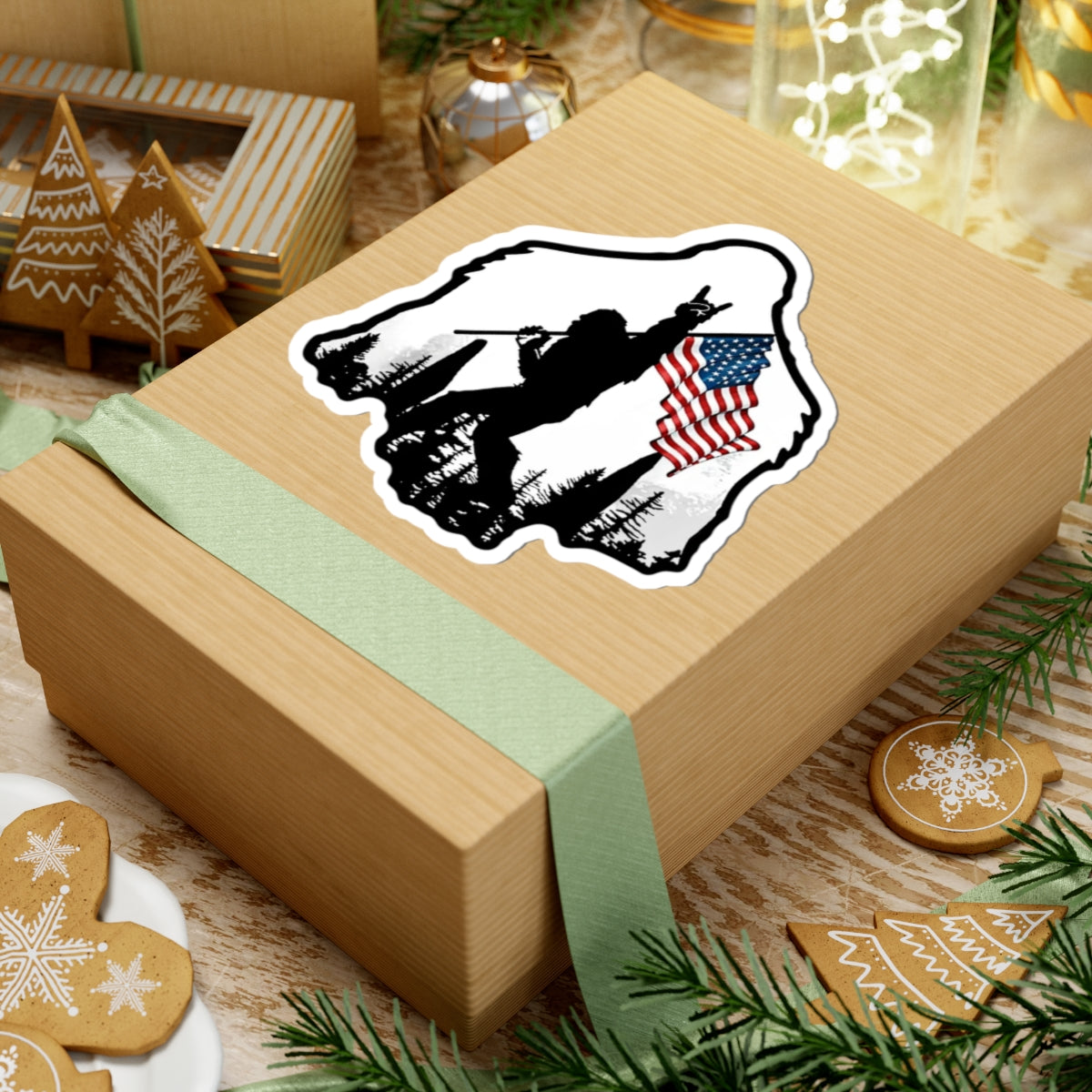 Soldier Silhouette with American Flag Sticker | Kiss-Cut Vinyl