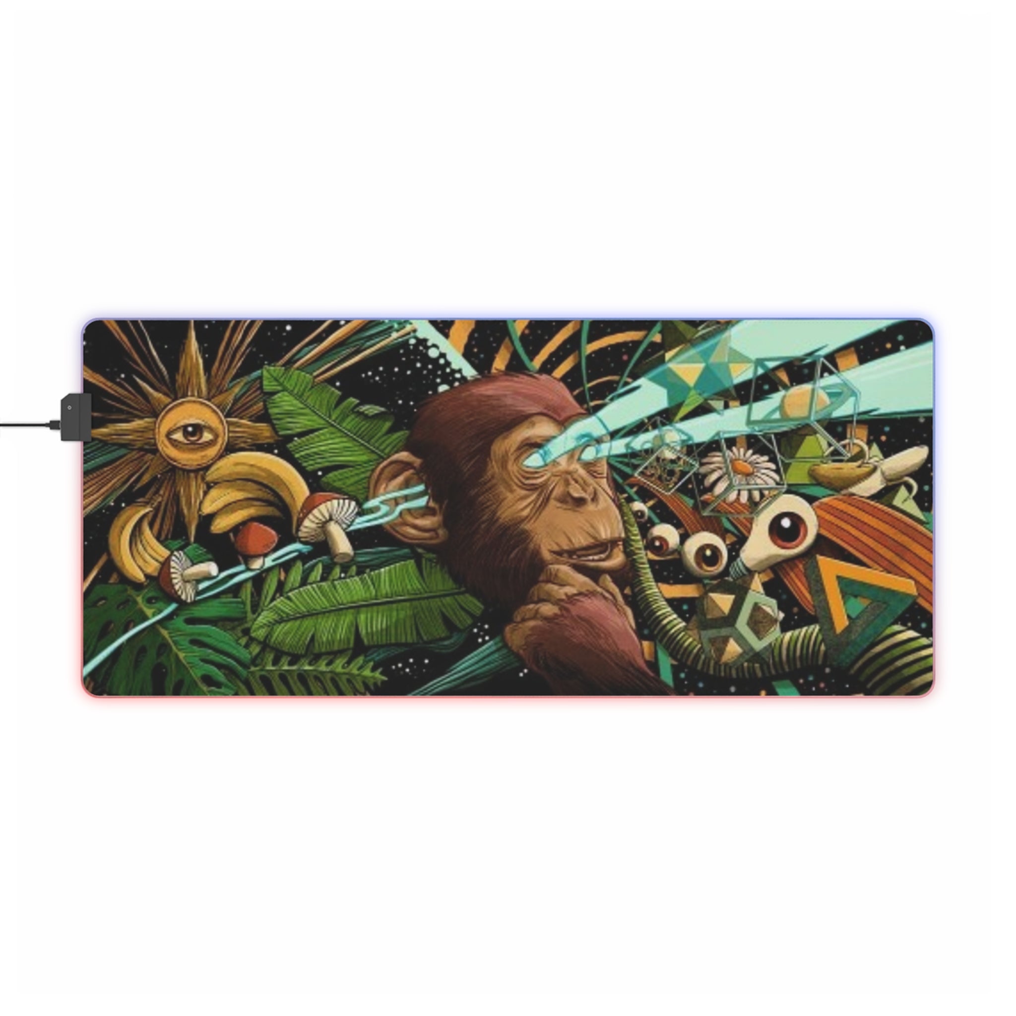 Psychedelic Monkey Laser Eyes LED Gaming Mouse Pad | RGB Desk Mat