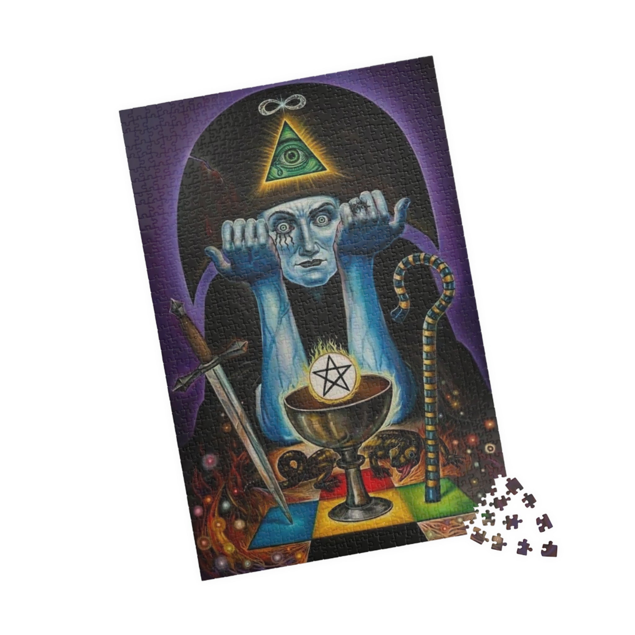 Occult Tarot Illustration Puzzle 520 Piece | Mystic Eye Pentagram Chalice Puzzle