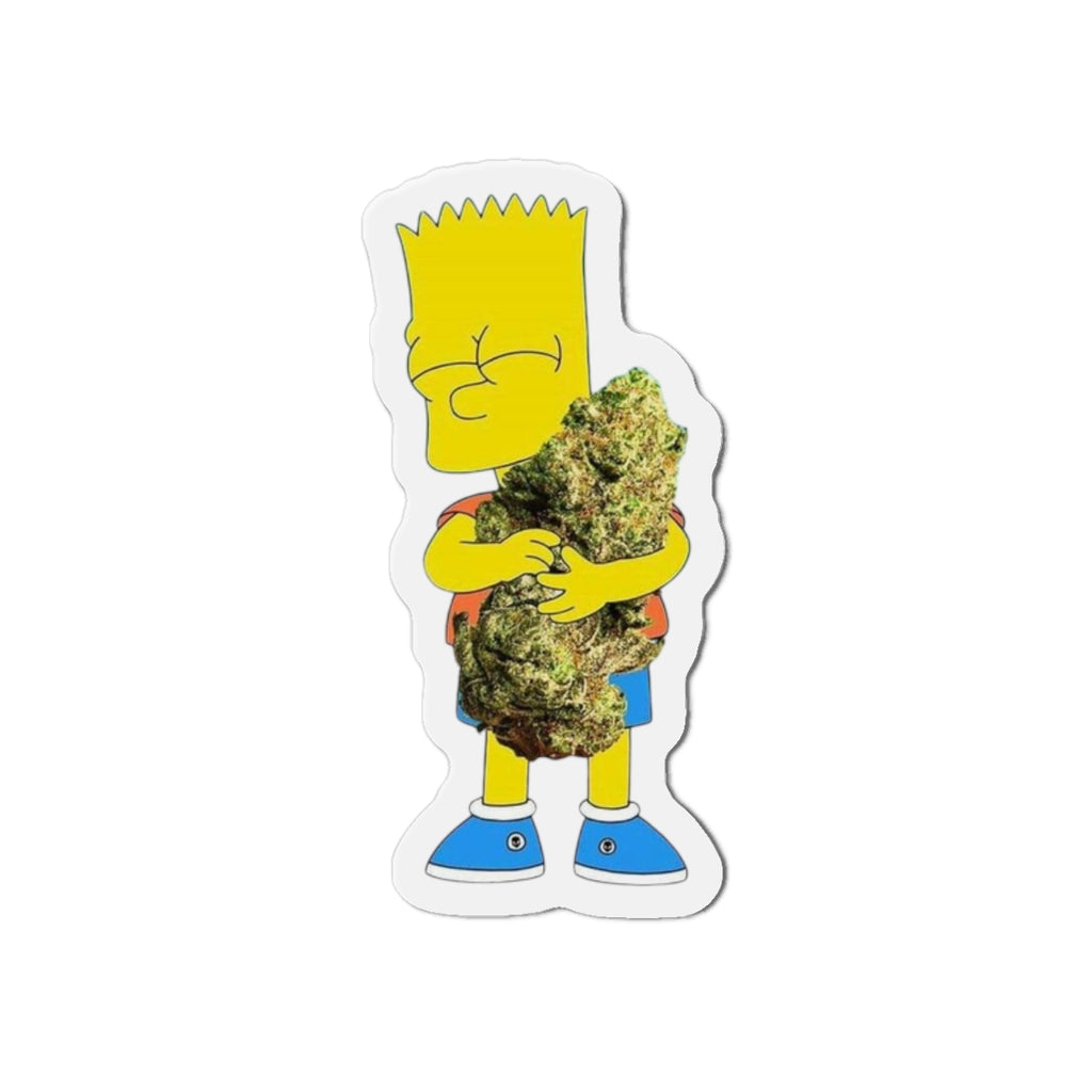 Cartoon Kid Hugging Giant Bud Die-Cut Magnet | Refrigerator Sticker
