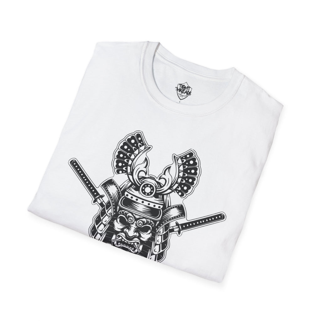 Samurai Skull Graphic T-Shirt, Unisex Softstyle Tee, Edgy Streetwear, Perfect for Anime Fans, Casual Wear, Birthday Gift