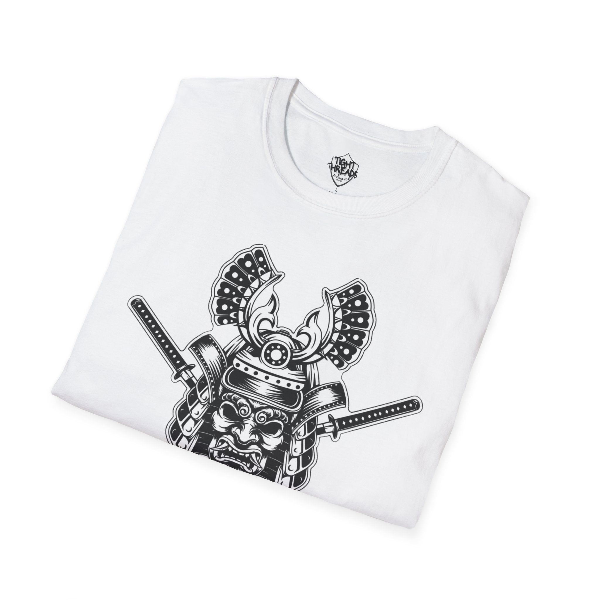 Samurai Skull Graphic T-Shirt, Unisex Softstyle Tee, Edgy Streetwear, Perfect for Anime Fans, Casual Wear, Birthday Gift
