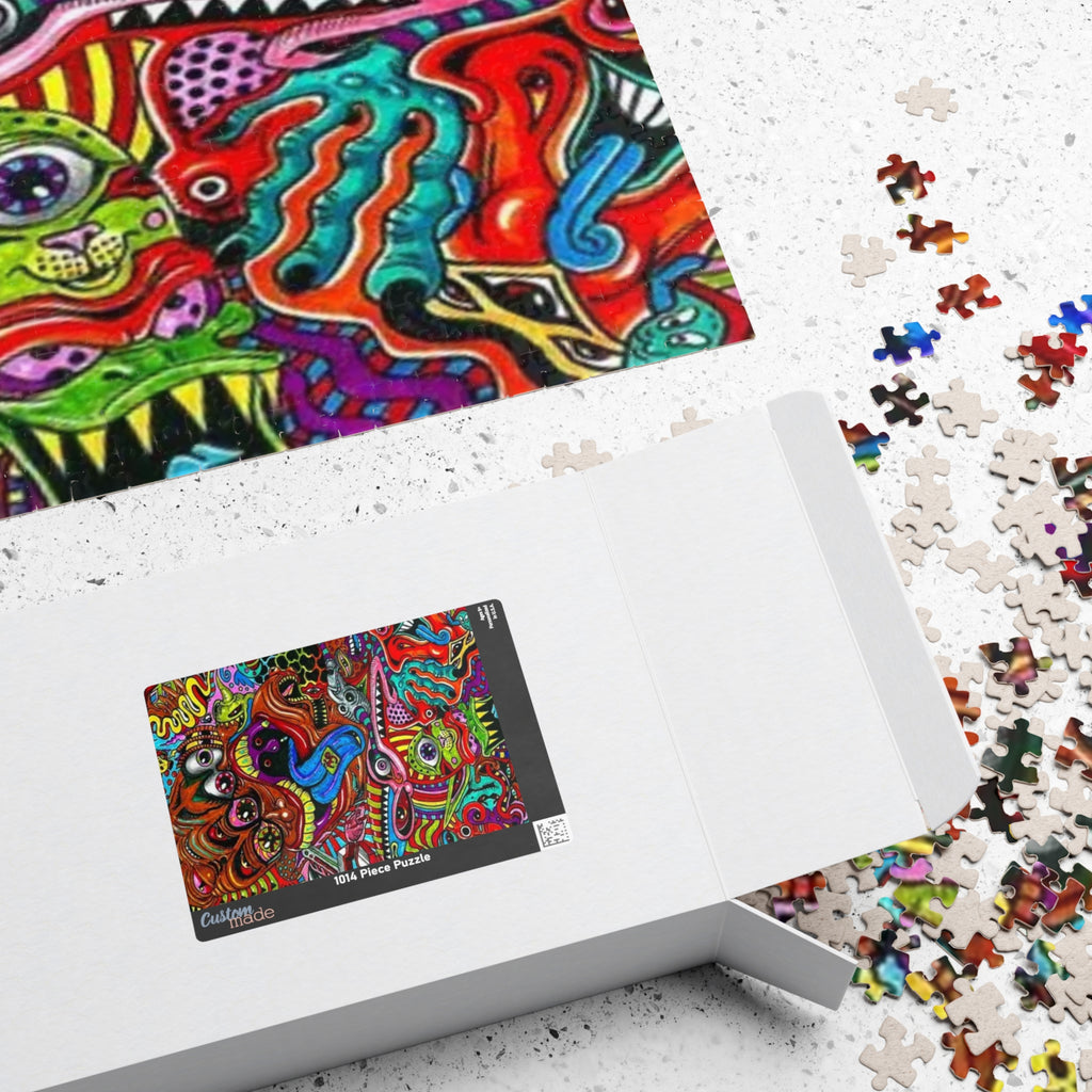 Psychedelic Monster Collage Puzzle 500+ Piece | Colorful Trippy Art Jigsaw