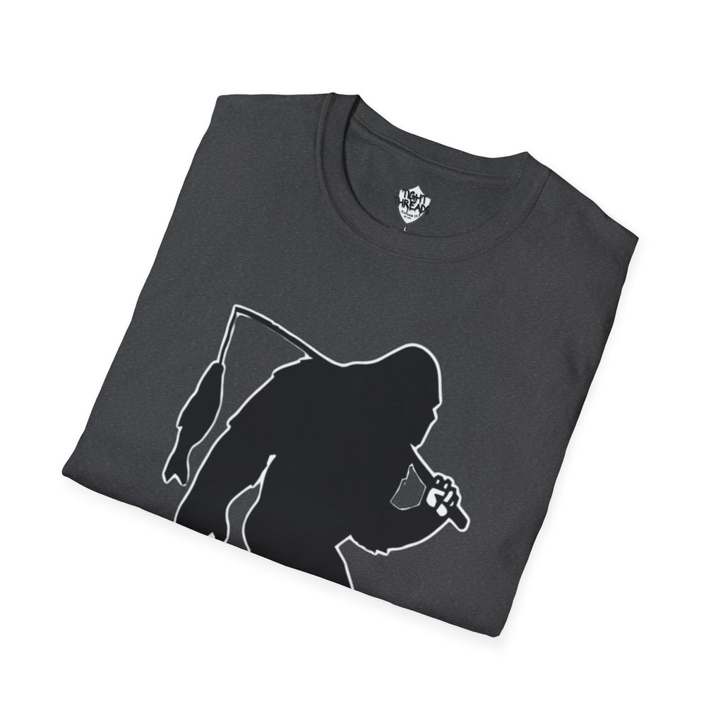 Bigfoot Fishing T-Shirt | Sasquatch Fisherman Silhouette