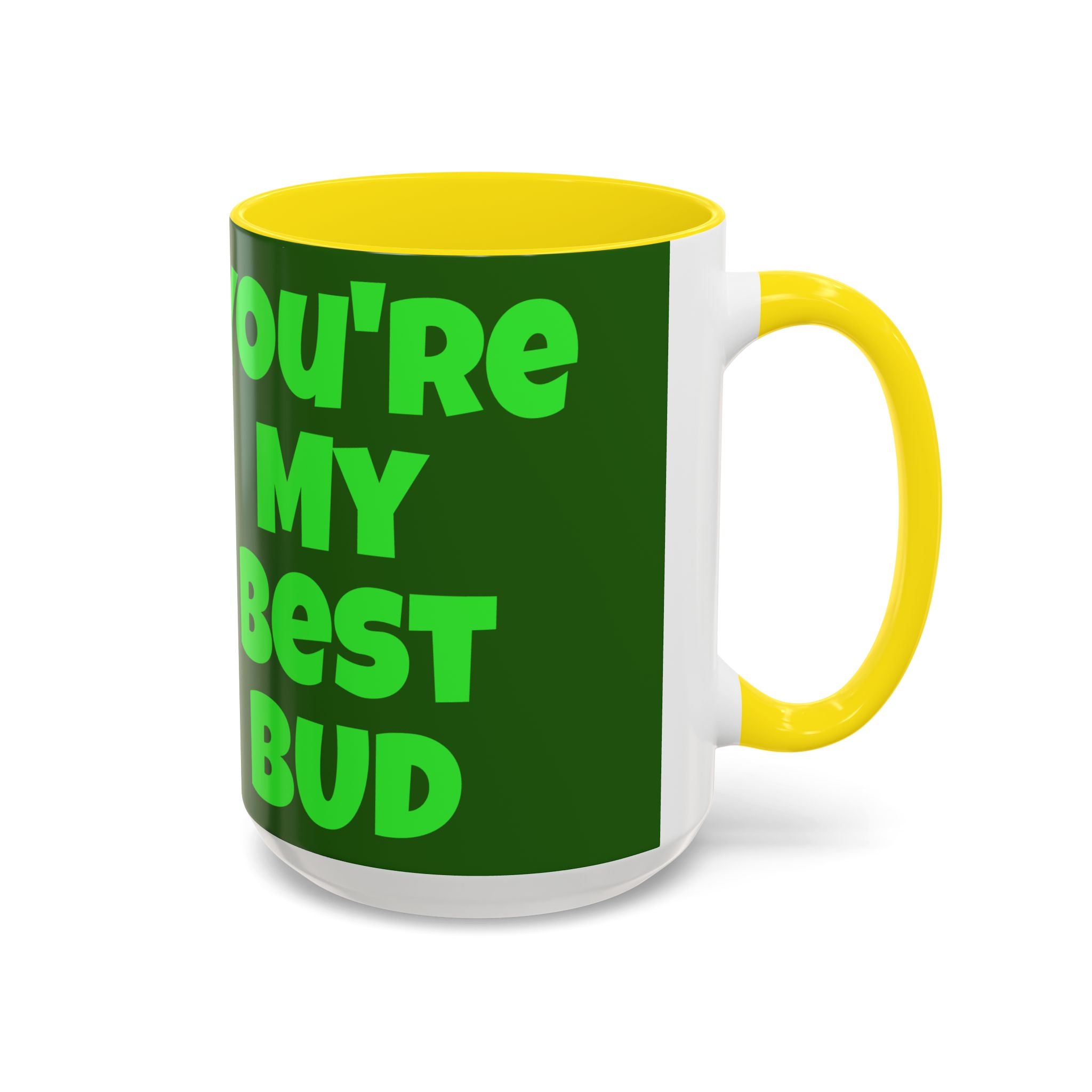 Leafy Green Lettering Accent Coffee Mug 11oz 15oz | Forest Background, Contrasting Handle