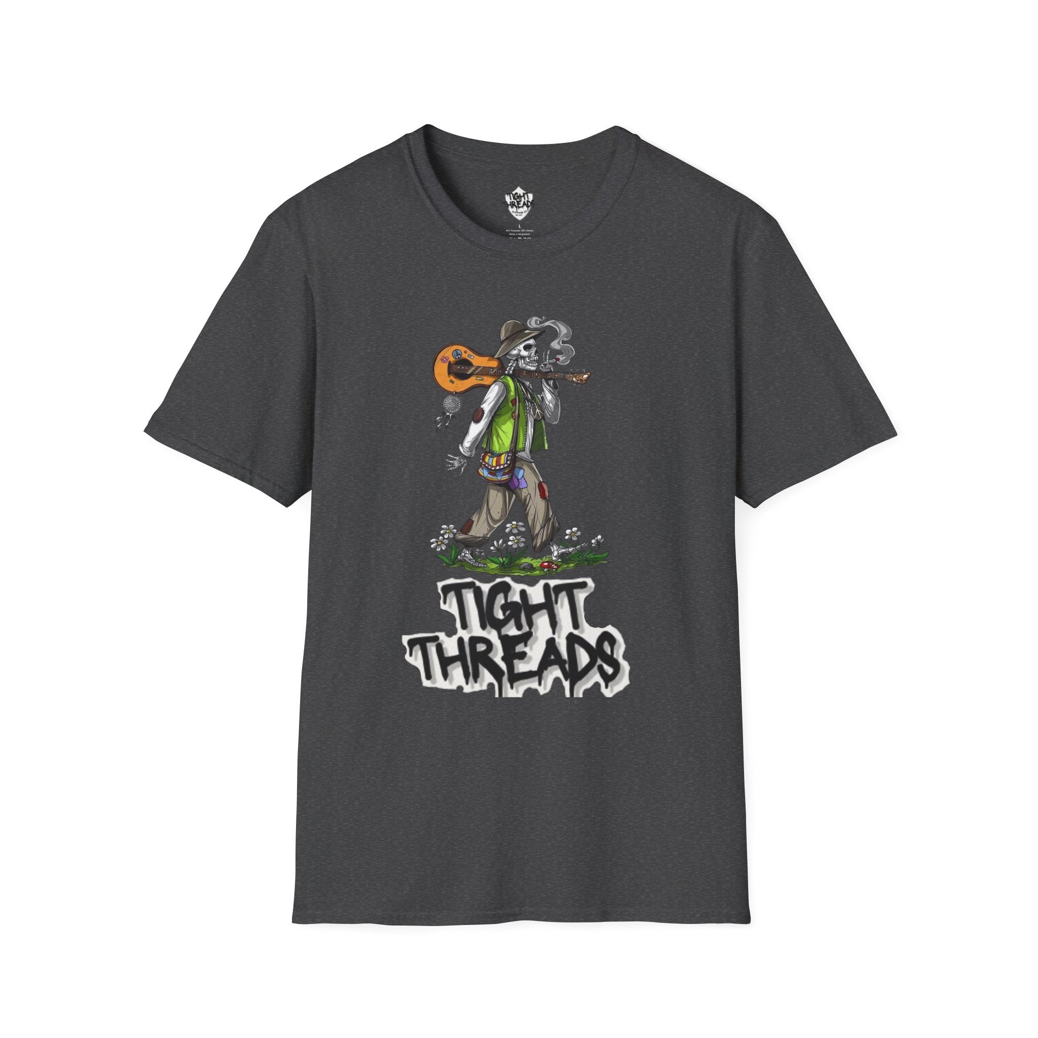 Festival Vibes Unisex Softstyle T-Shirt - Skull Guitar Graphic Tee, Music Lover Gift, Boho Apparel, Unisex Summer Shirt, Cool Casual Wear