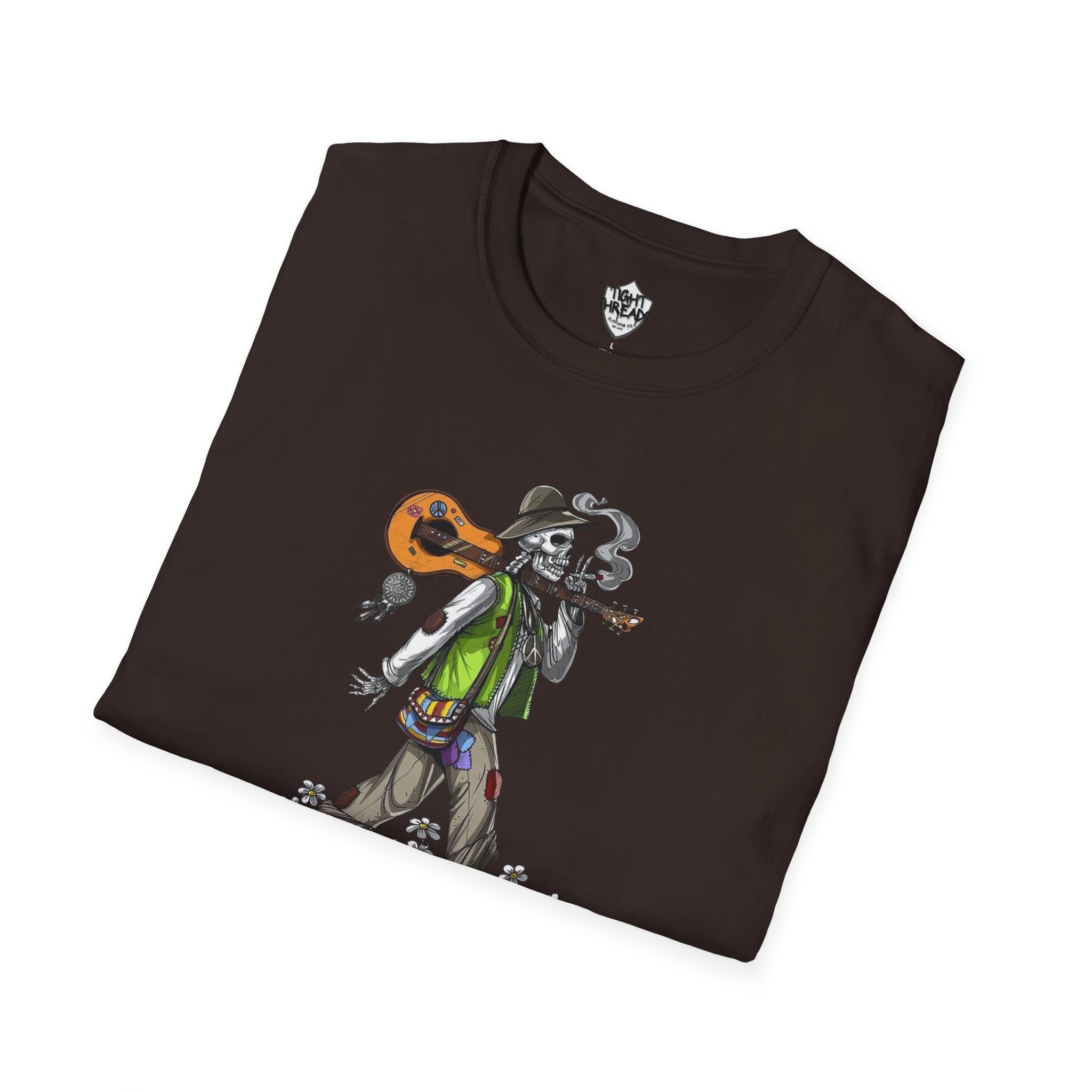 Festival Vibes Unisex Softstyle T-Shirt - Skull Guitar Graphic Tee, Music Lover Gift, Boho Apparel, Unisex Summer Shirt, Cool Casual Wear