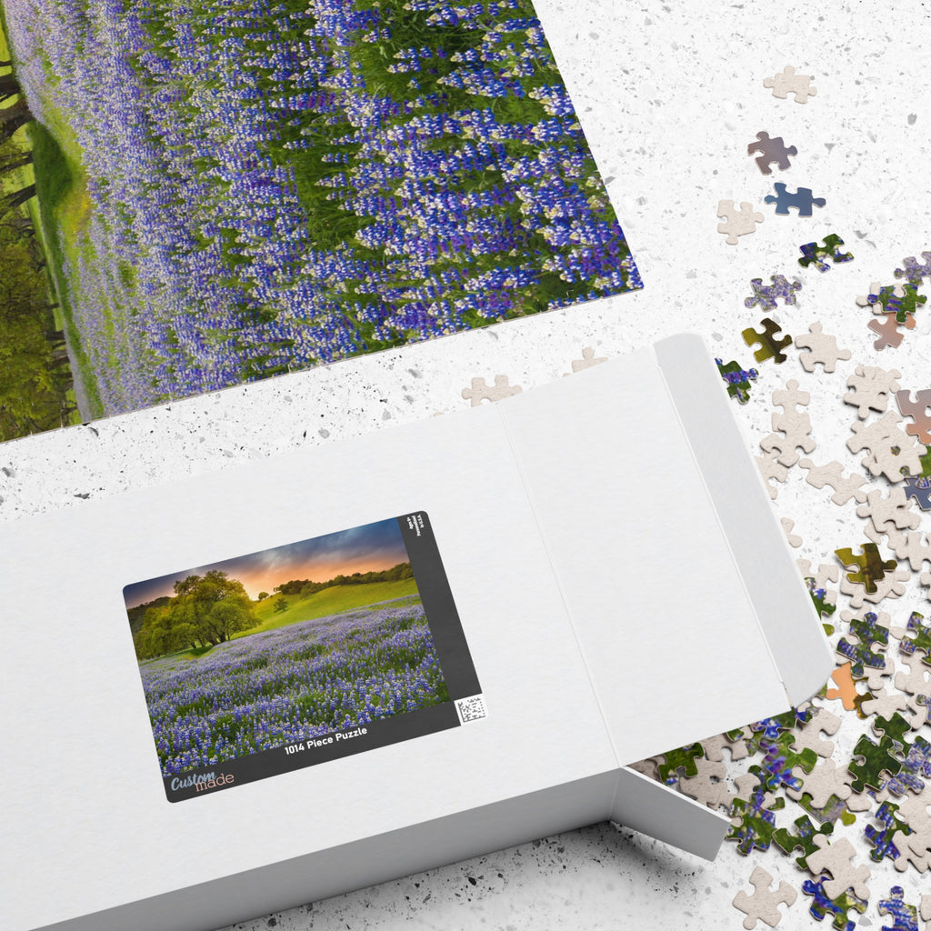 Bluebonnet Field Sunset Puzzle | Scenic Landscape Jigsaw