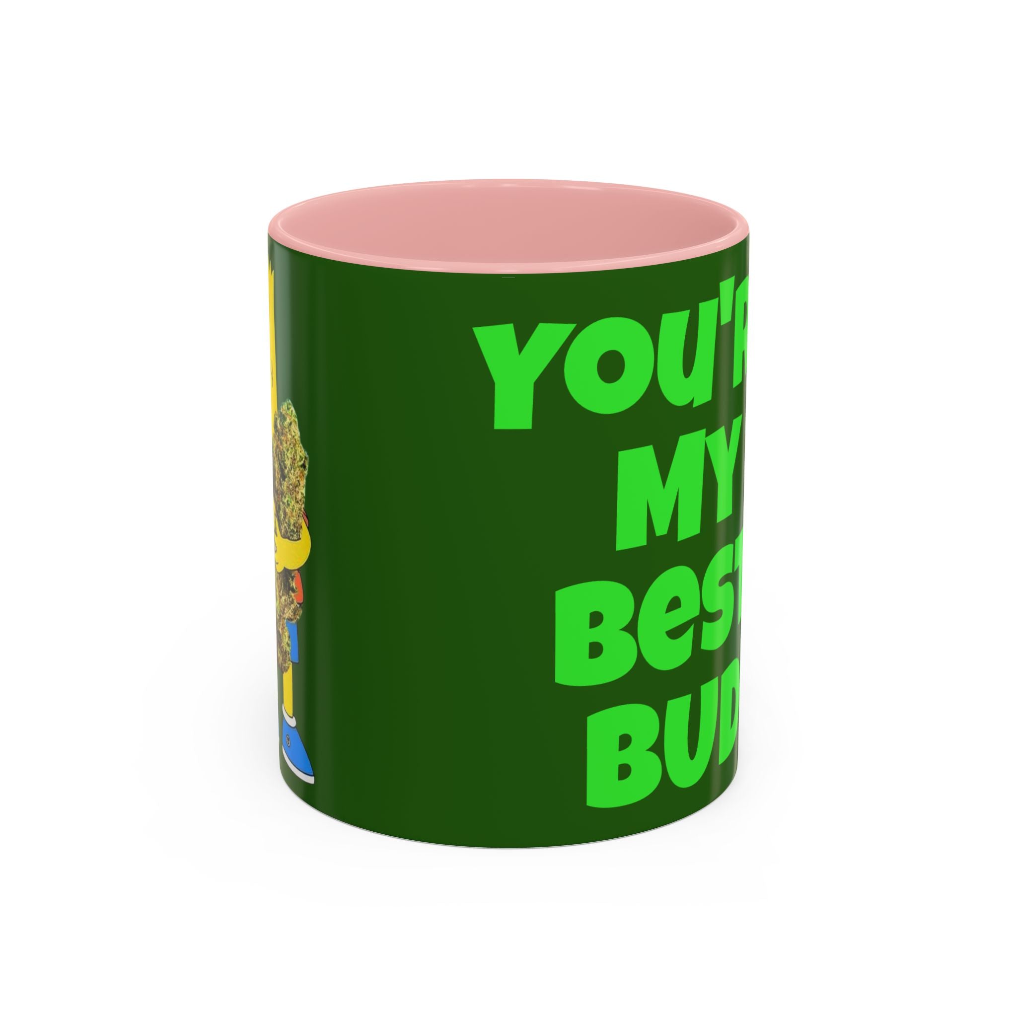 Leafy Green Lettering Accent Coffee Mug 11oz 15oz | Forest Background, Contrasting Handle