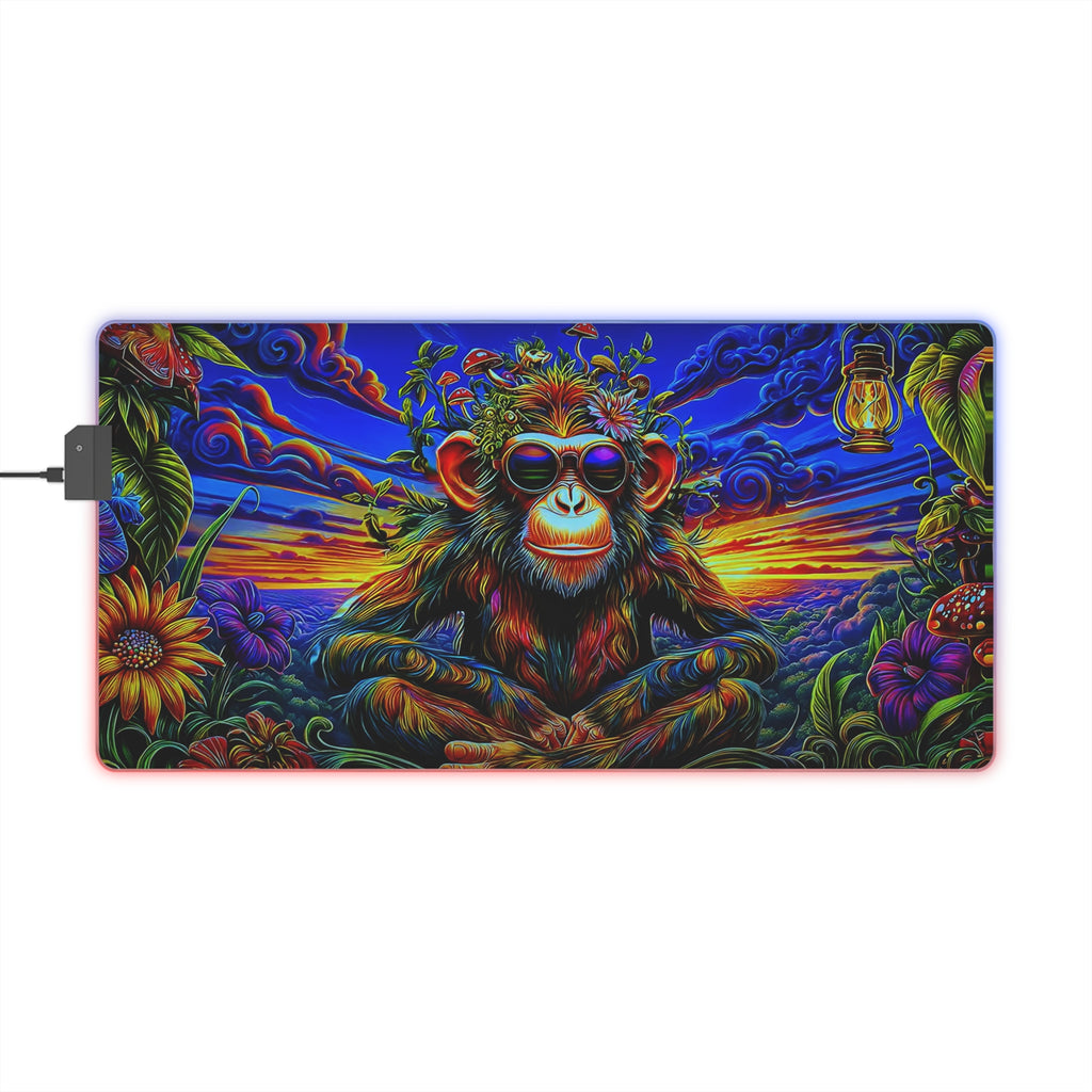 Psychedelic Sunset Mushroom Monkey LED Gaming Mouse Pad | Colorful Sunset Jungle