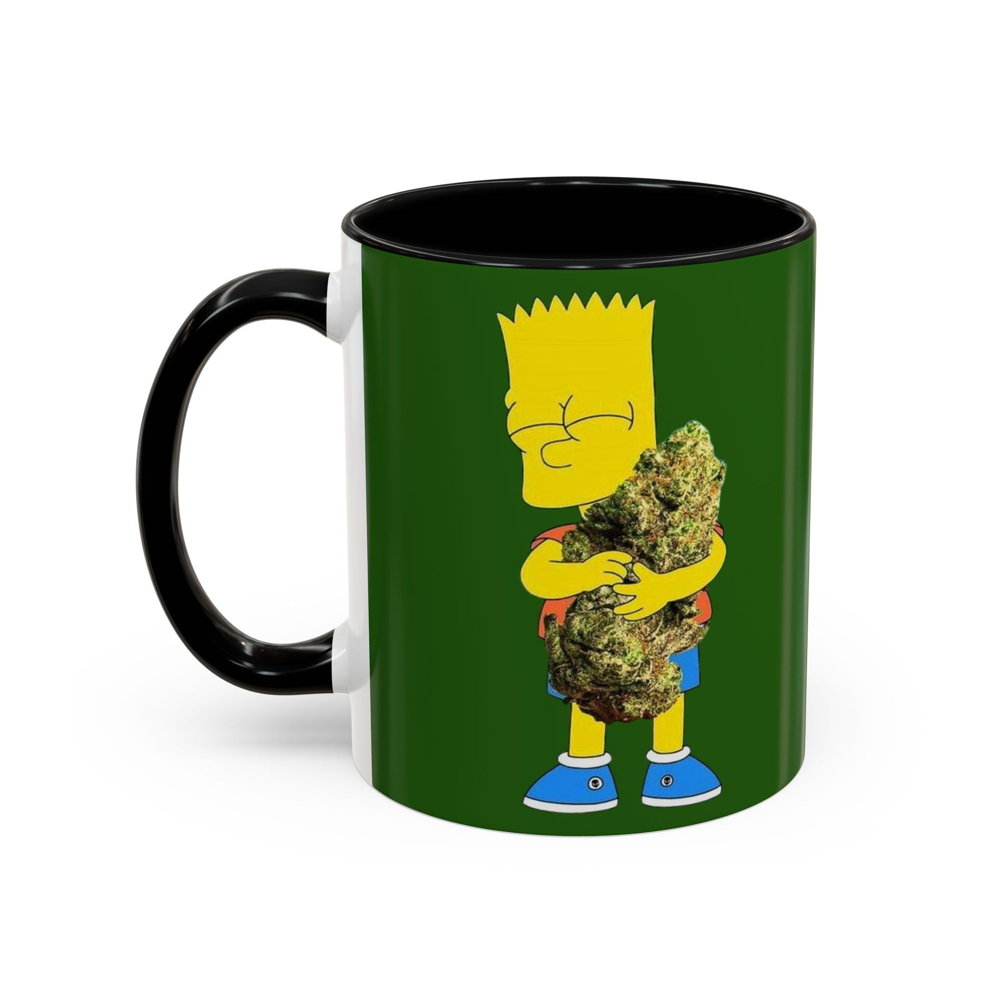 Leafy Green Lettering Accent Coffee Mug 11oz 15oz | Forest Background, Contrasting Handle