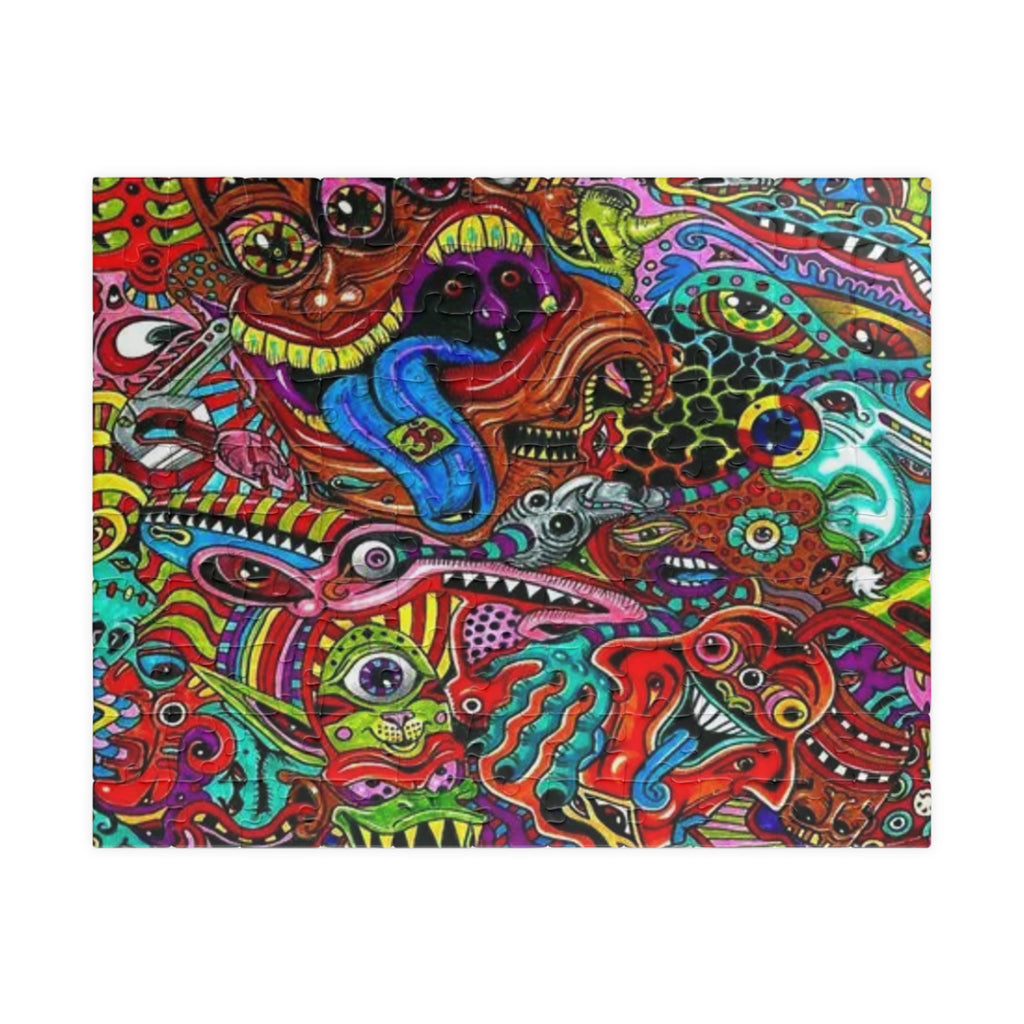 Psychedelic Monster Collage Puzzle 500+ Piece | Colorful Trippy Art Jigsaw