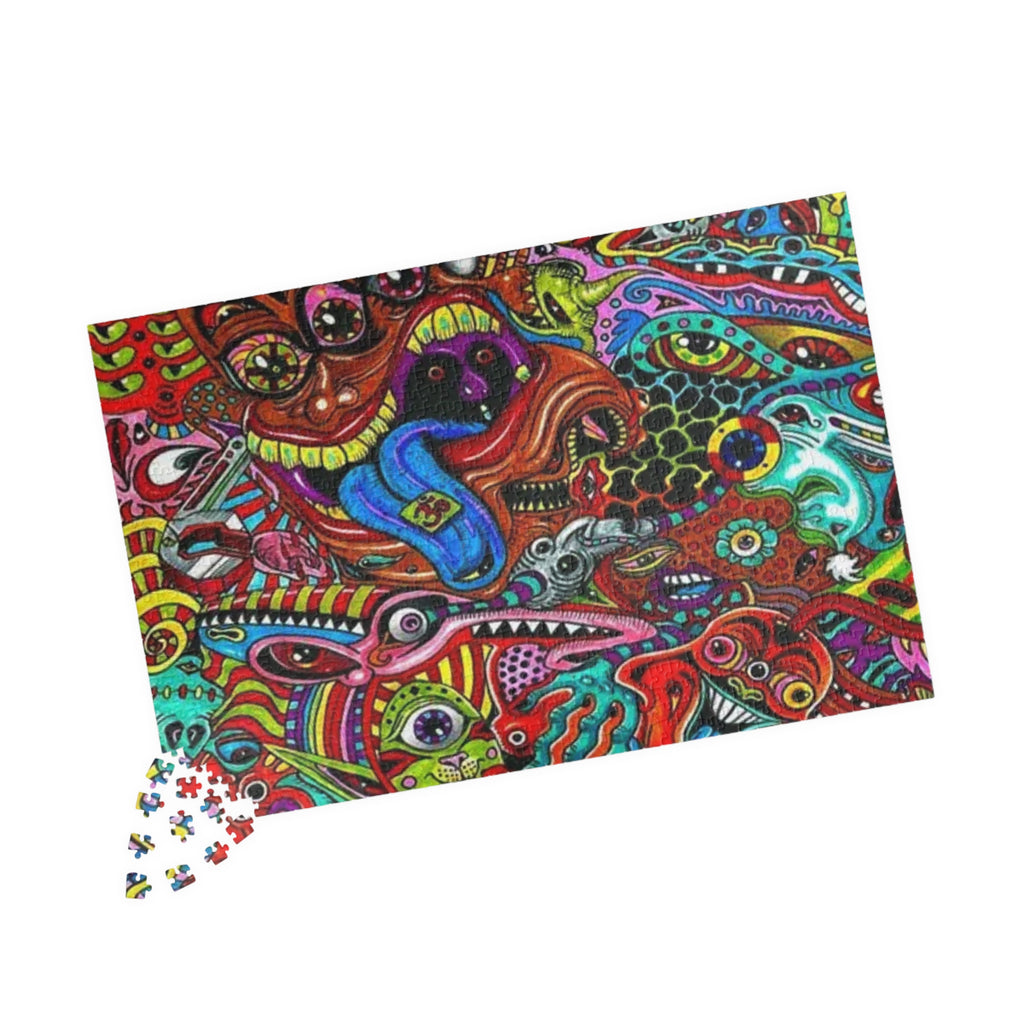 Psychedelic Monster Collage Puzzle 500+ Piece | Colorful Trippy Art Jigsaw