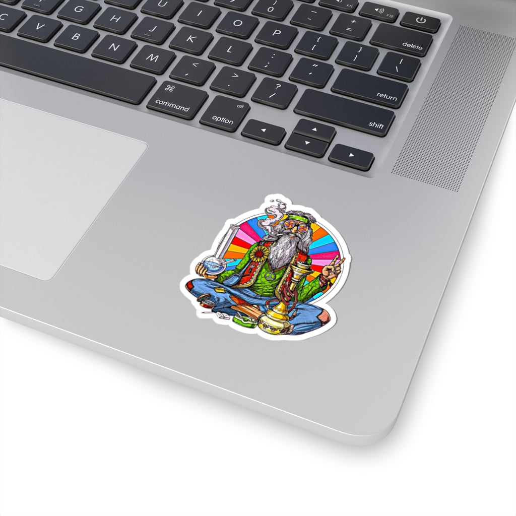 Meditating Stoner Wizard Kiss-Cut Stickers | Psychedelic Rainbow