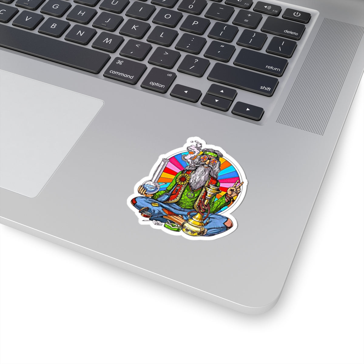 Meditating Stoner Wizard Kiss-Cut Stickers | Psychedelic Rainbow