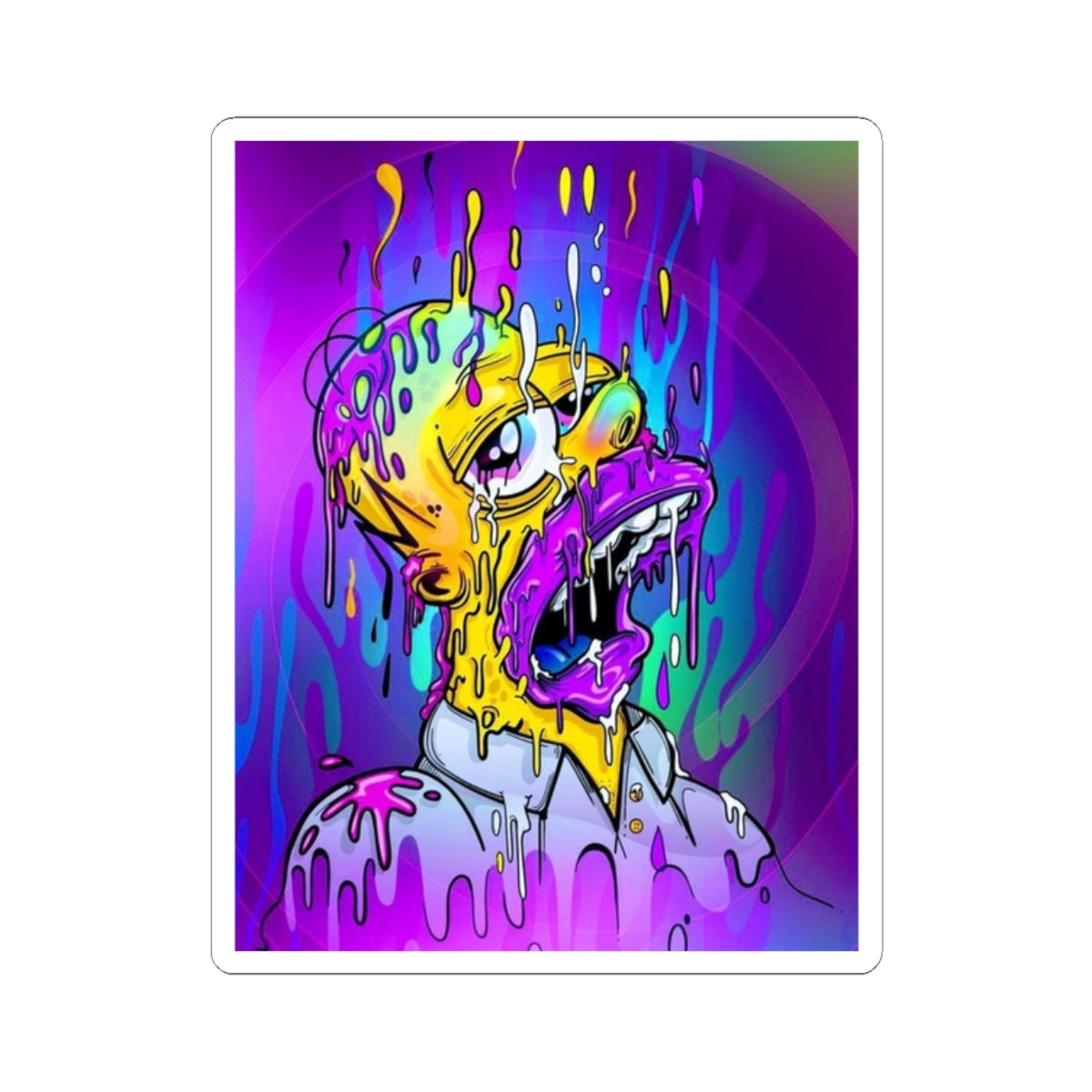 Melting Homer Head Kiss-Cut Sticker | Psychedelic Drip Art