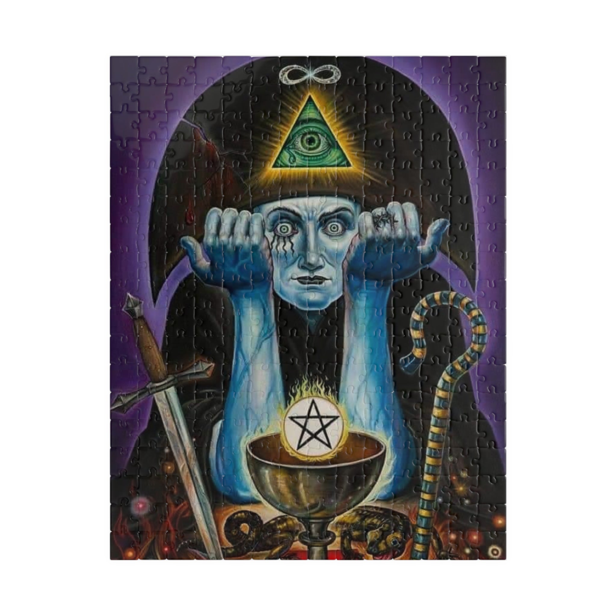 Occult Tarot Illustration Puzzle 520 Piece | Mystic Eye Pentagram Chalice Puzzle