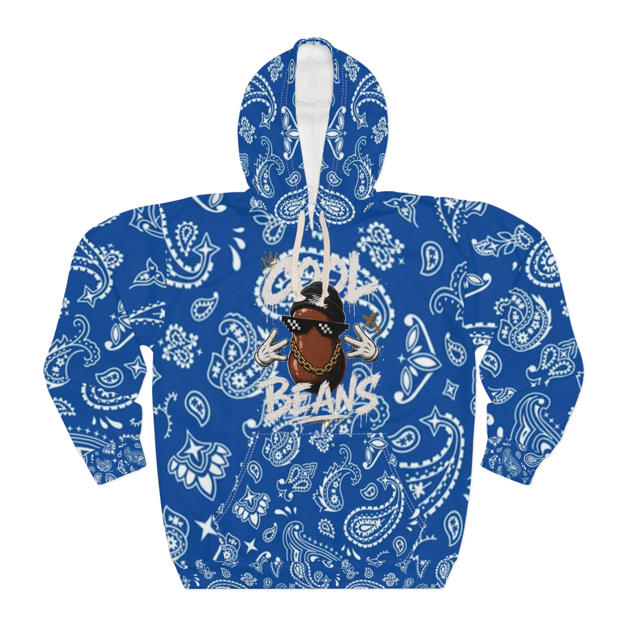 Cool Beans Blue Bandana Hoodie | All-Over Print Pullover