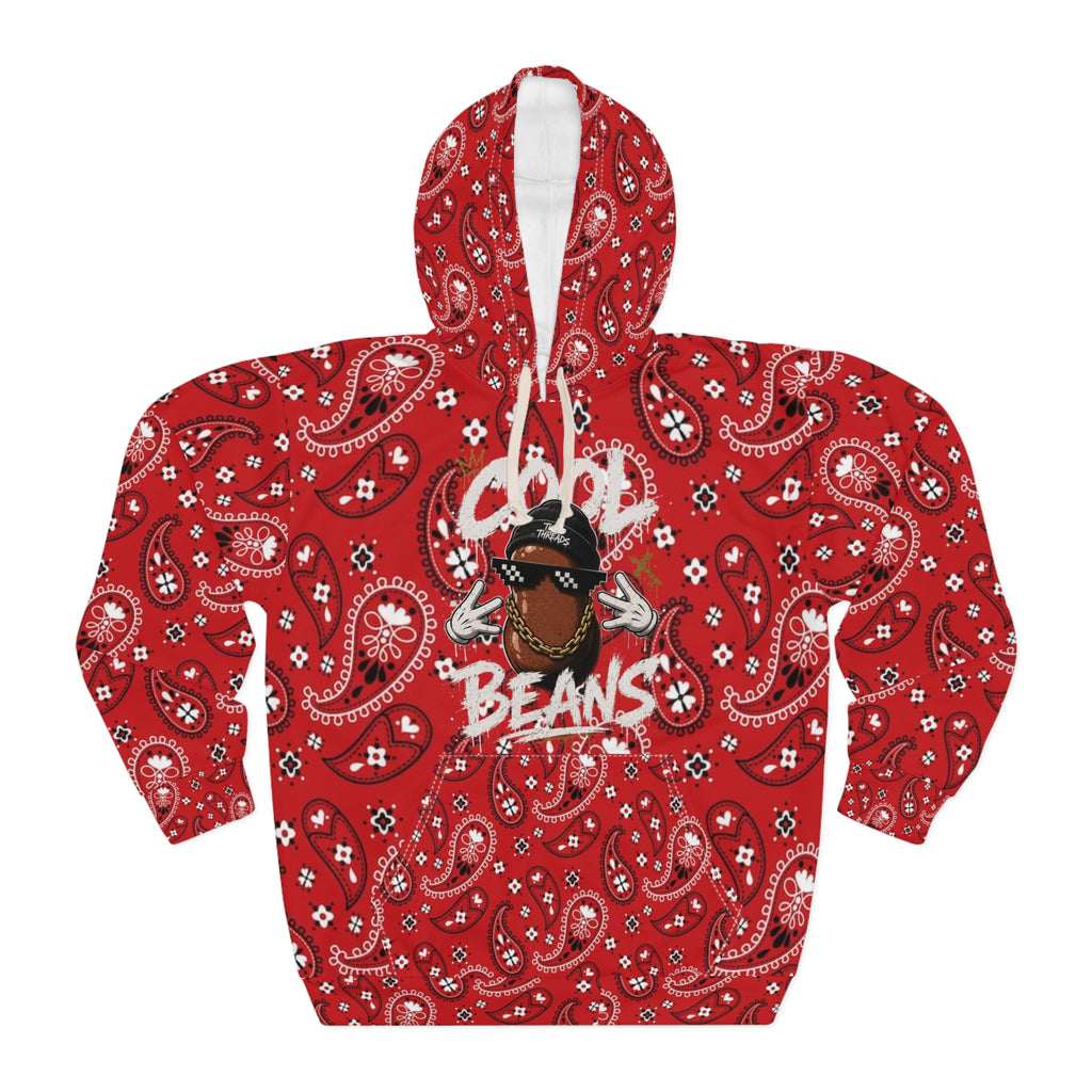 Cool Beans Bandana Graphic Hoodie | Red Paisley All-Over Print