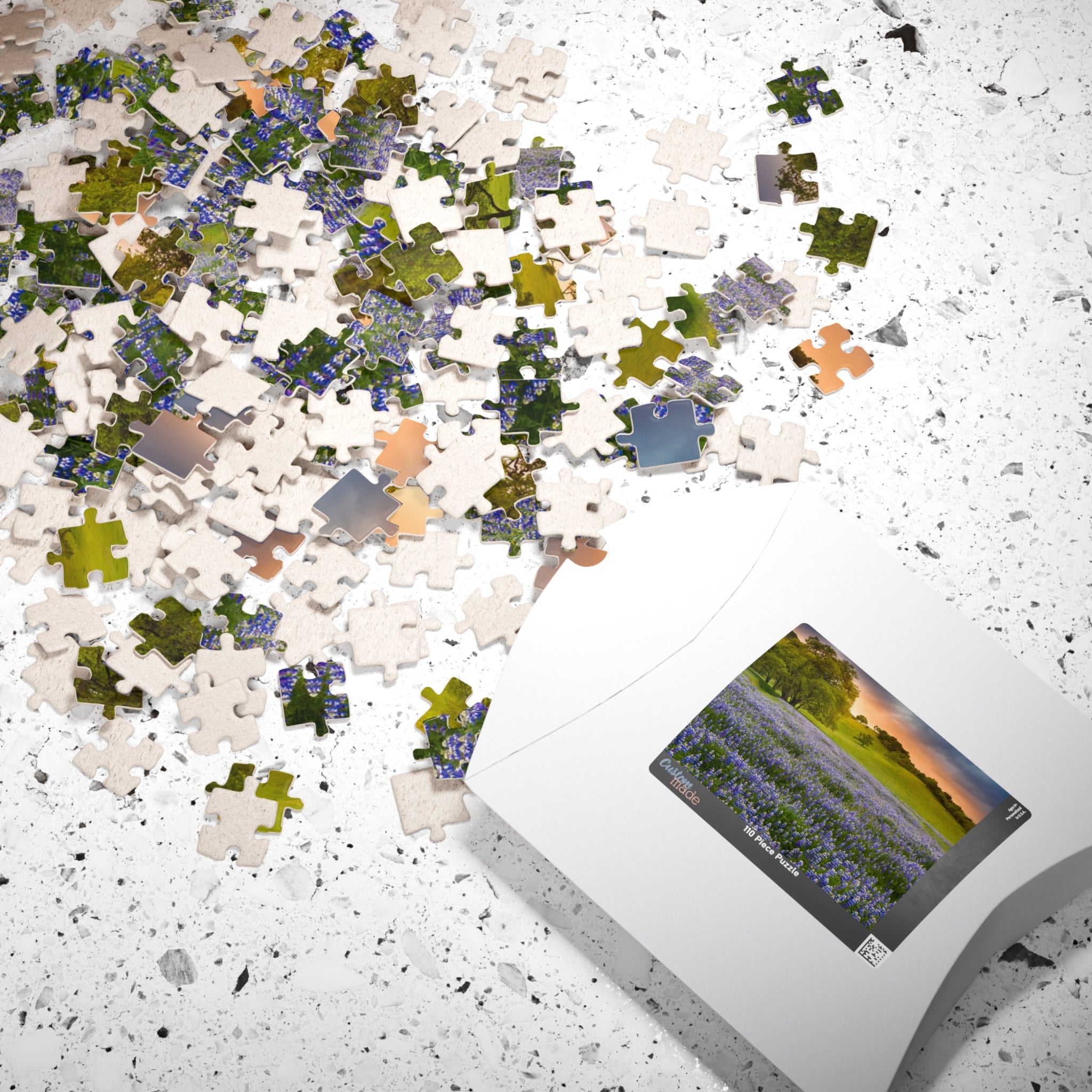 Bluebonnet Field Sunset Puzzle | Scenic Landscape Jigsaw