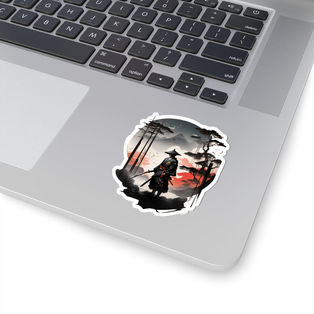 Samurai Silhouette Kiss-Cut Stickers | Japanese Landscape, Mountain & Sunset