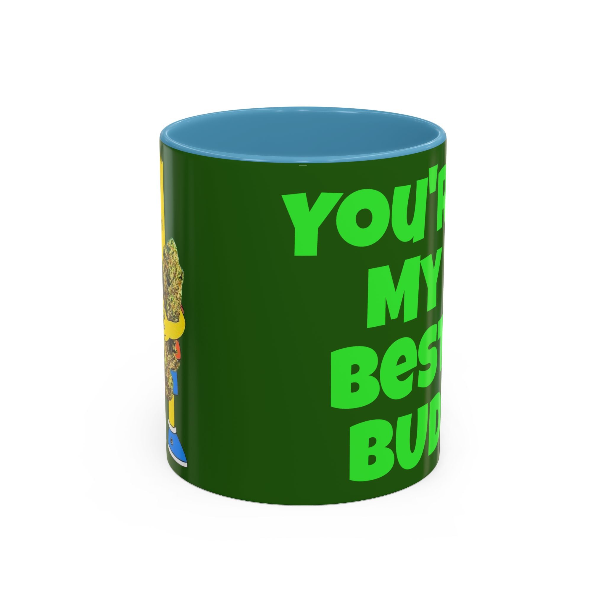 Leafy Green Lettering Accent Coffee Mug 11oz 15oz | Forest Background, Contrasting Handle