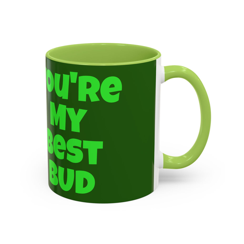 Leafy Green Lettering Accent Coffee Mug 11oz 15oz | Forest Background, Contrasting Handle