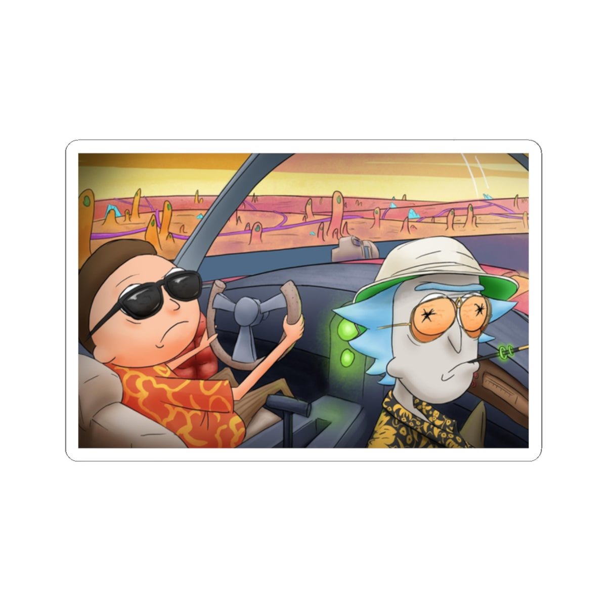 Psychedelic Fear and Loathing Rick and Morty Style Sticker | Kiss-Cut Sticker