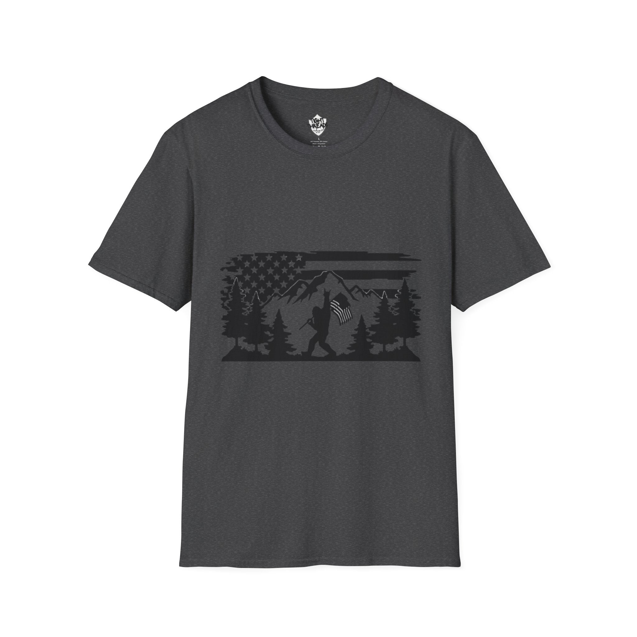 Bigfoot Forest Flag T-Shirt | Sasquatch Hiking Mountain Tee