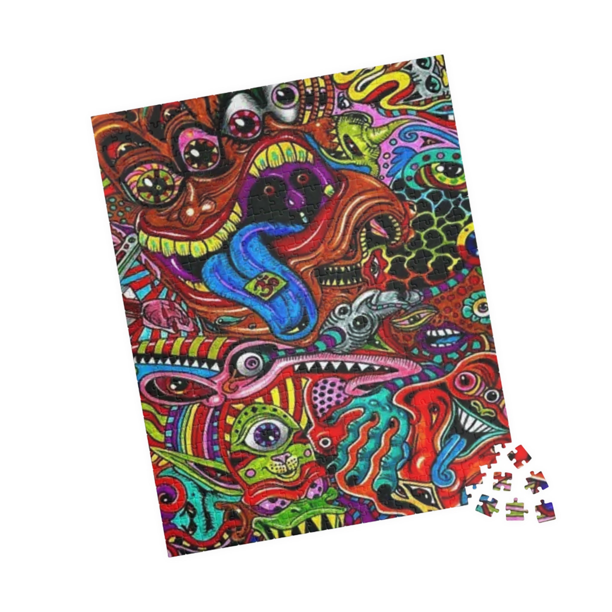 Psychedelic Monster Collage Puzzle 500+ Piece | Colorful Trippy Art Jigsaw