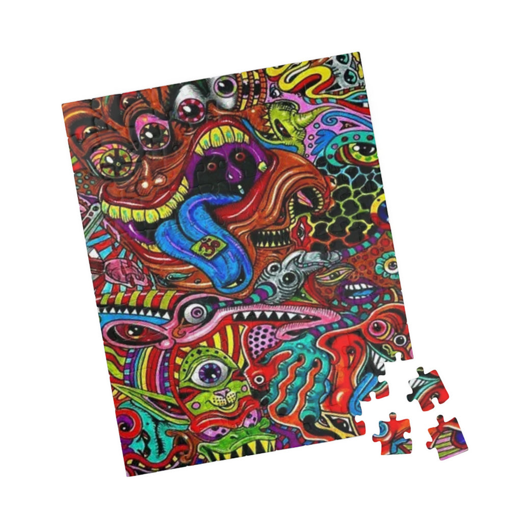 Psychedelic Monster Collage Puzzle 500+ Piece | Colorful Trippy Art Jigsaw