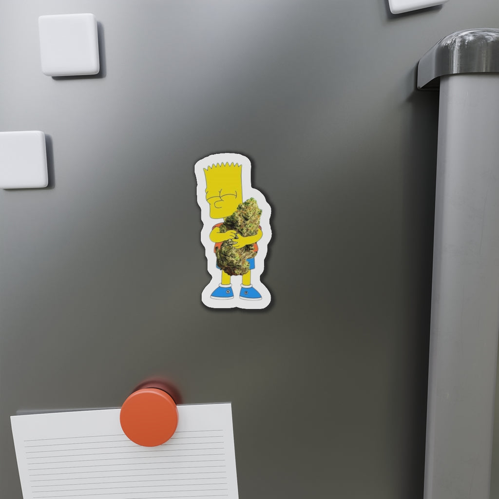 Cartoon Kid Hugging Giant Bud Die-Cut Magnet | Refrigerator Sticker