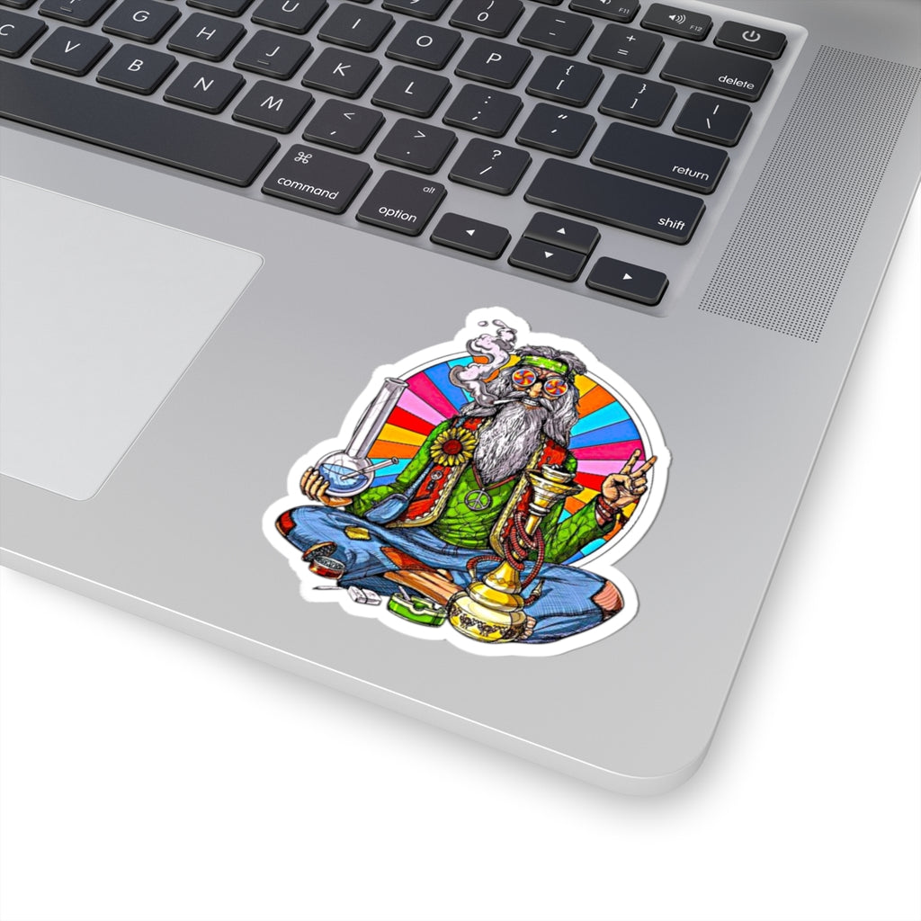 Meditating Stoner Wizard Kiss-Cut Stickers | Psychedelic Rainbow