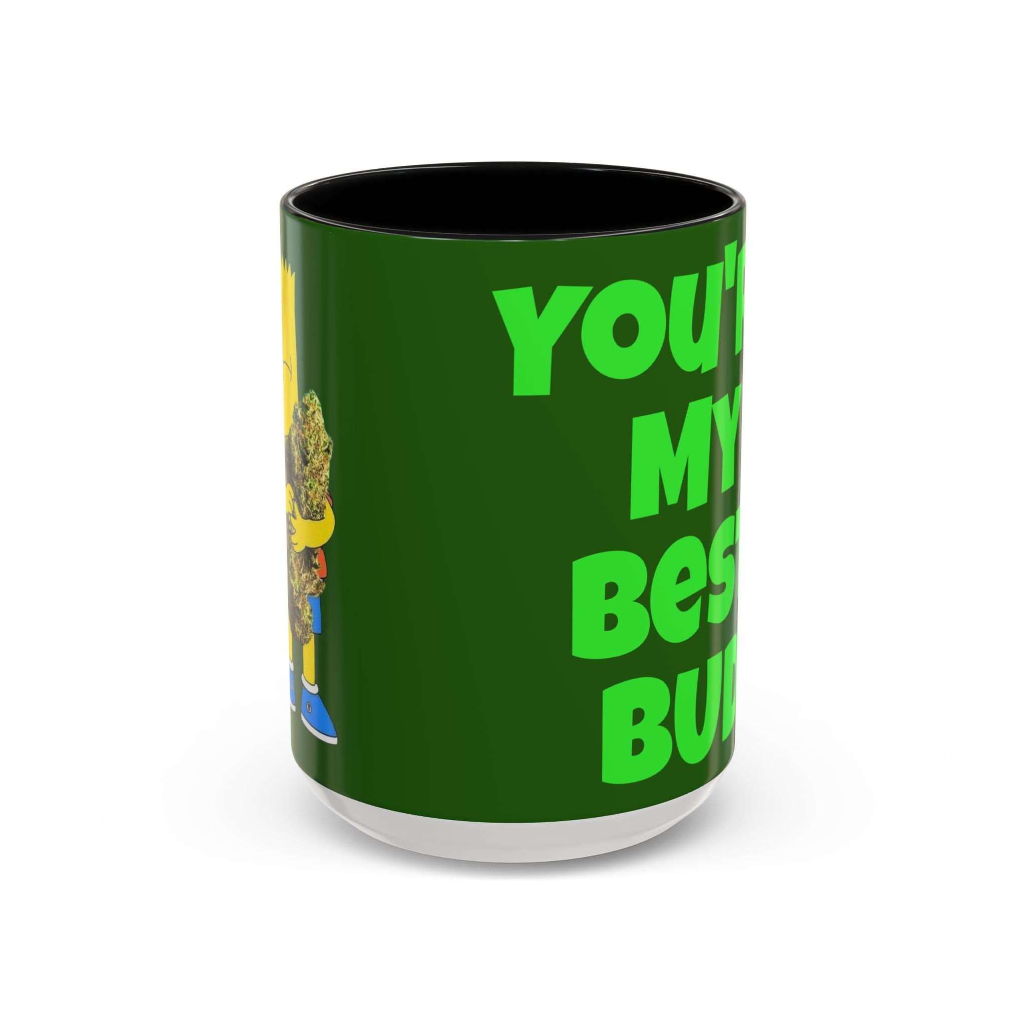 Leafy Green Lettering Accent Coffee Mug 11oz 15oz | Forest Background, Contrasting Handle