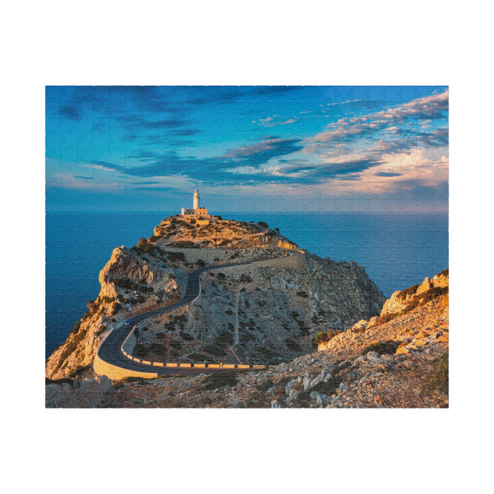 Coastal Lighthouse Cliff Road Puzzle 520-piece | Scenic Seascape Jigsaw