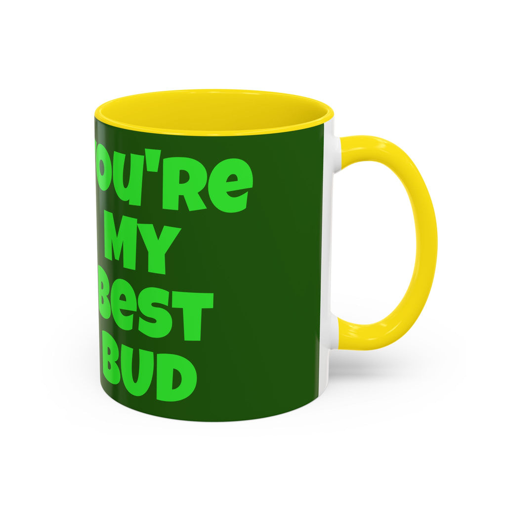 Leafy Green Lettering Accent Coffee Mug 11oz 15oz | Forest Background, Contrasting Handle