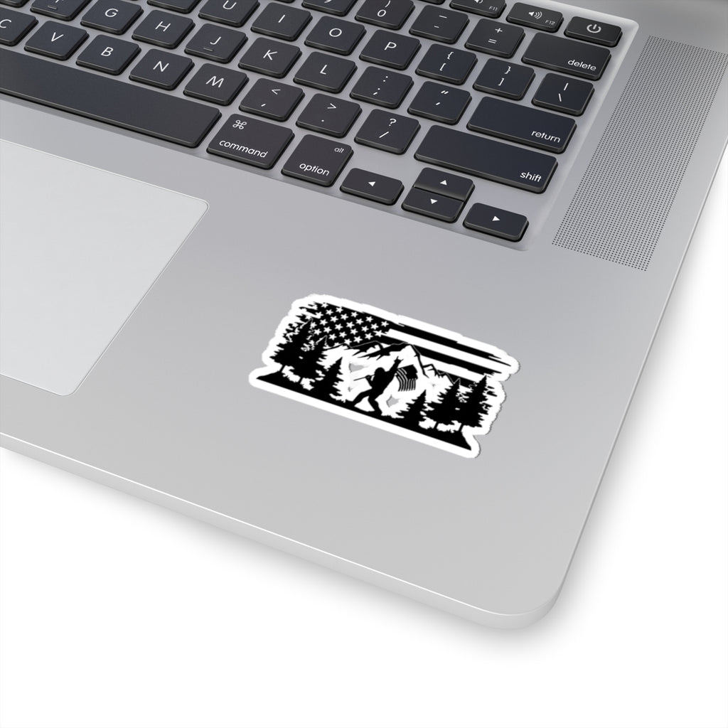 Sasquatch Hiker with American Flag Sticker | Kiss-Cut Sticker
