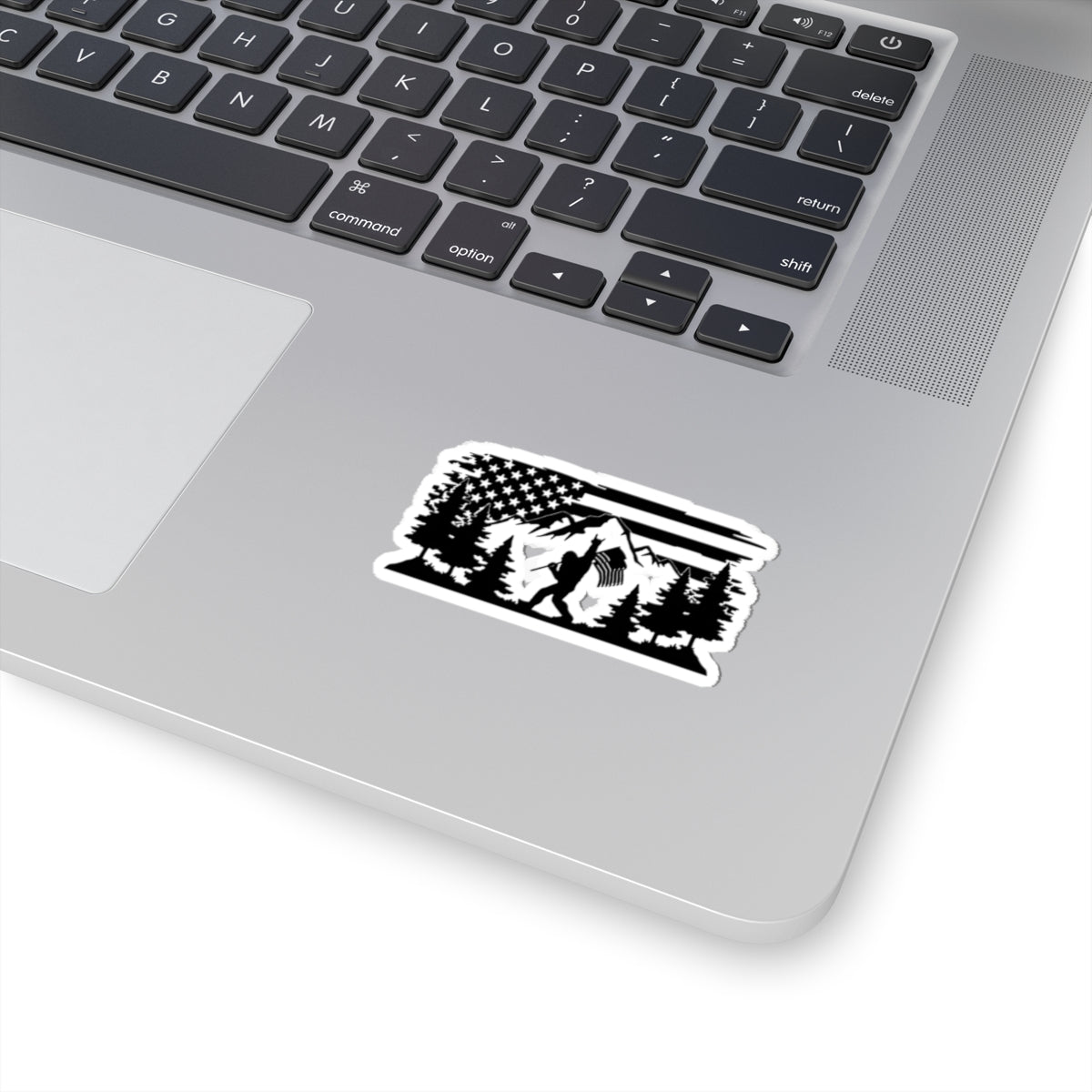 Sasquatch Hiker with American Flag Sticker | Kiss-Cut Sticker