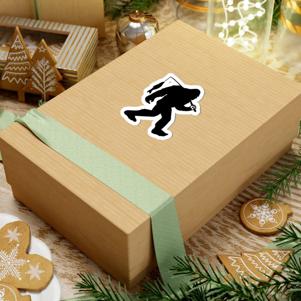 Bigfoot Silhouette with Fish Sticker | Kiss-Cut Sticker