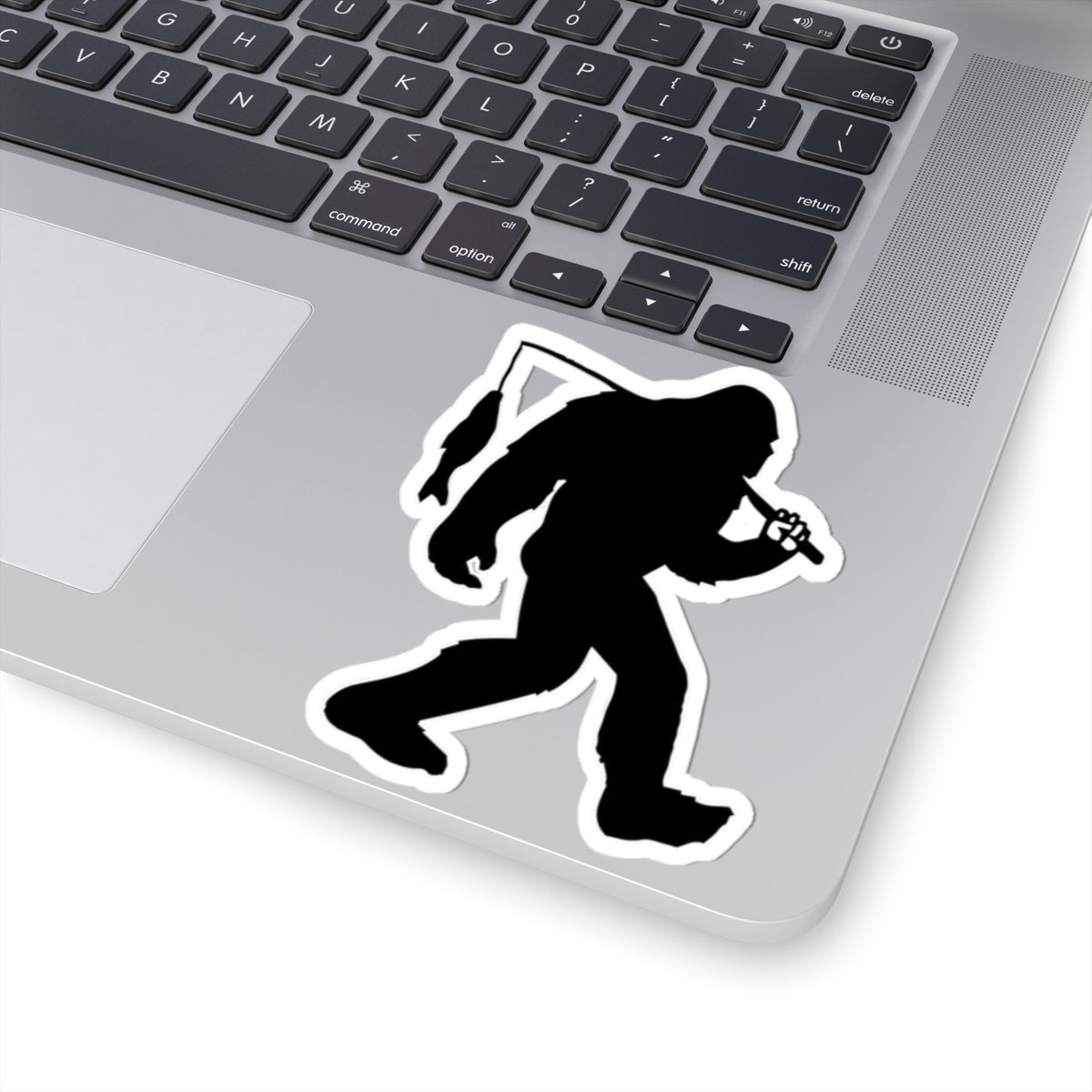 Bigfoot Silhouette with Fish Sticker | Kiss-Cut Sticker