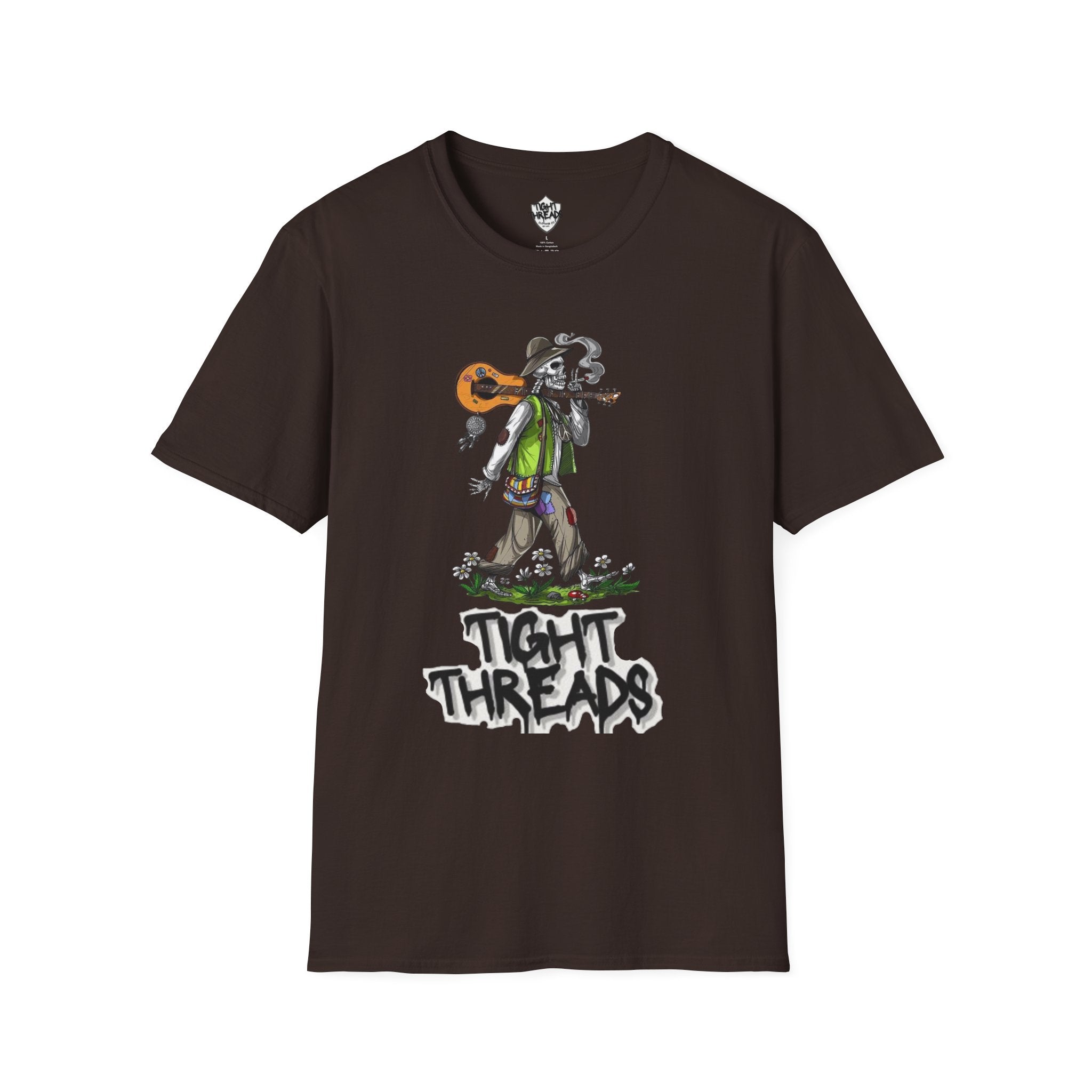 Festival Vibes Unisex Softstyle T-Shirt - Skull Guitar Graphic Tee, Music Lover Gift, Boho Apparel, Unisex Summer Shirt, Cool Casual Wear