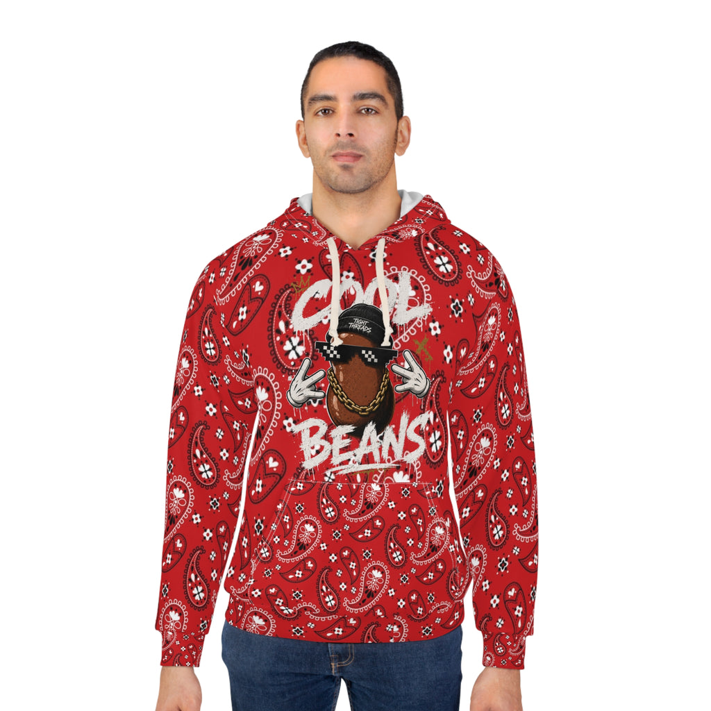 Cool Beans Bandana Graphic Hoodie | Red Paisley All-Over Print