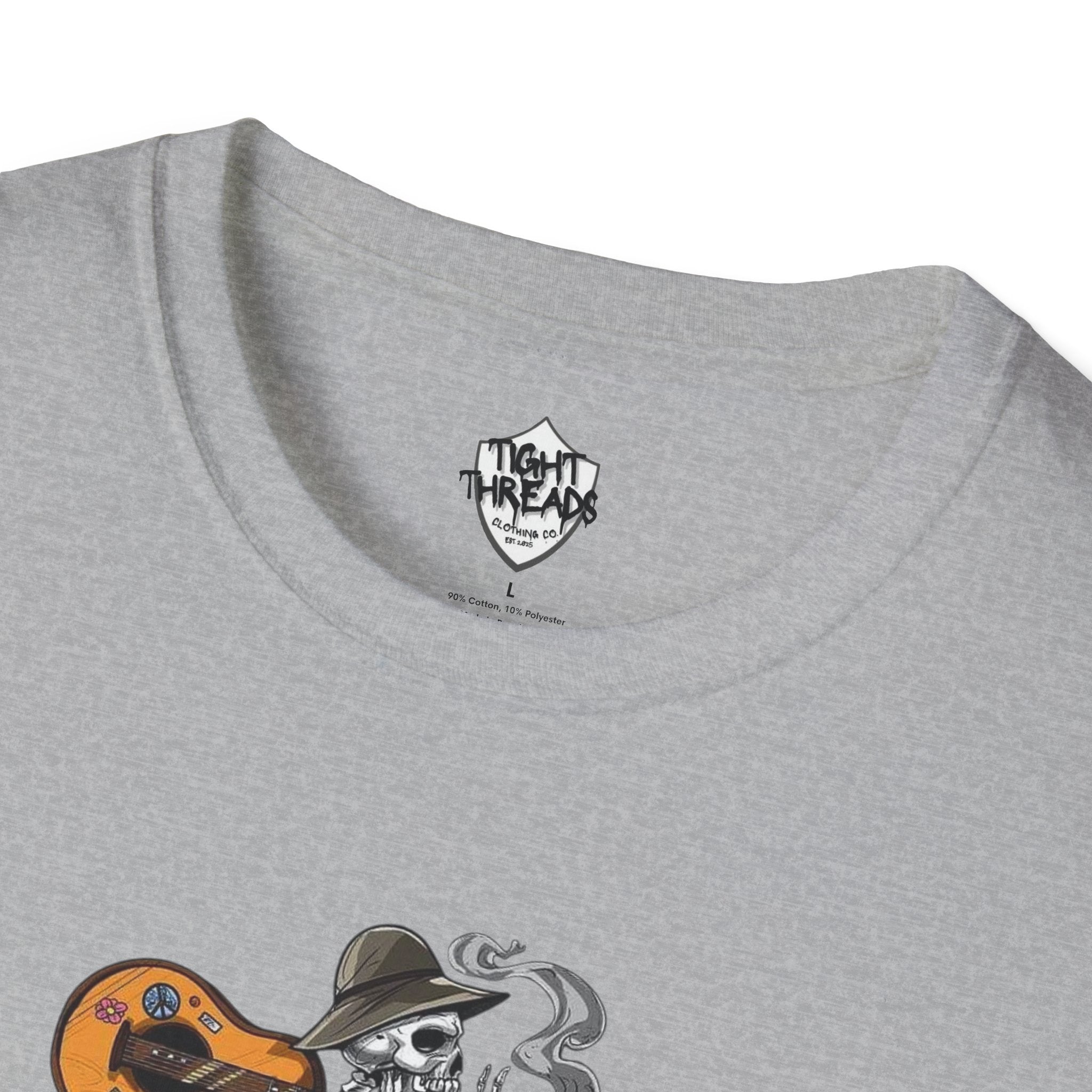 Festival Vibes Unisex Softstyle T-Shirt - Skull Guitar Graphic Tee, Music Lover Gift, Boho Apparel, Unisex Summer Shirt, Cool Casual Wear