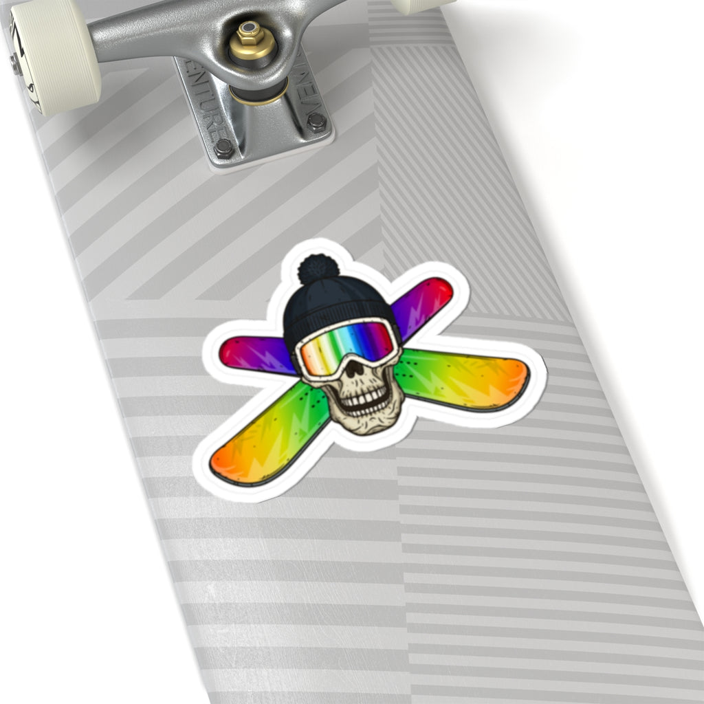 Rainbow Ski Skull Kiss-Cut Stickers, Cool Gifts for Ski Lovers, Snowboarders, Winter Sports Decor, Trendy Laptop Stickers, Unique Car Decals