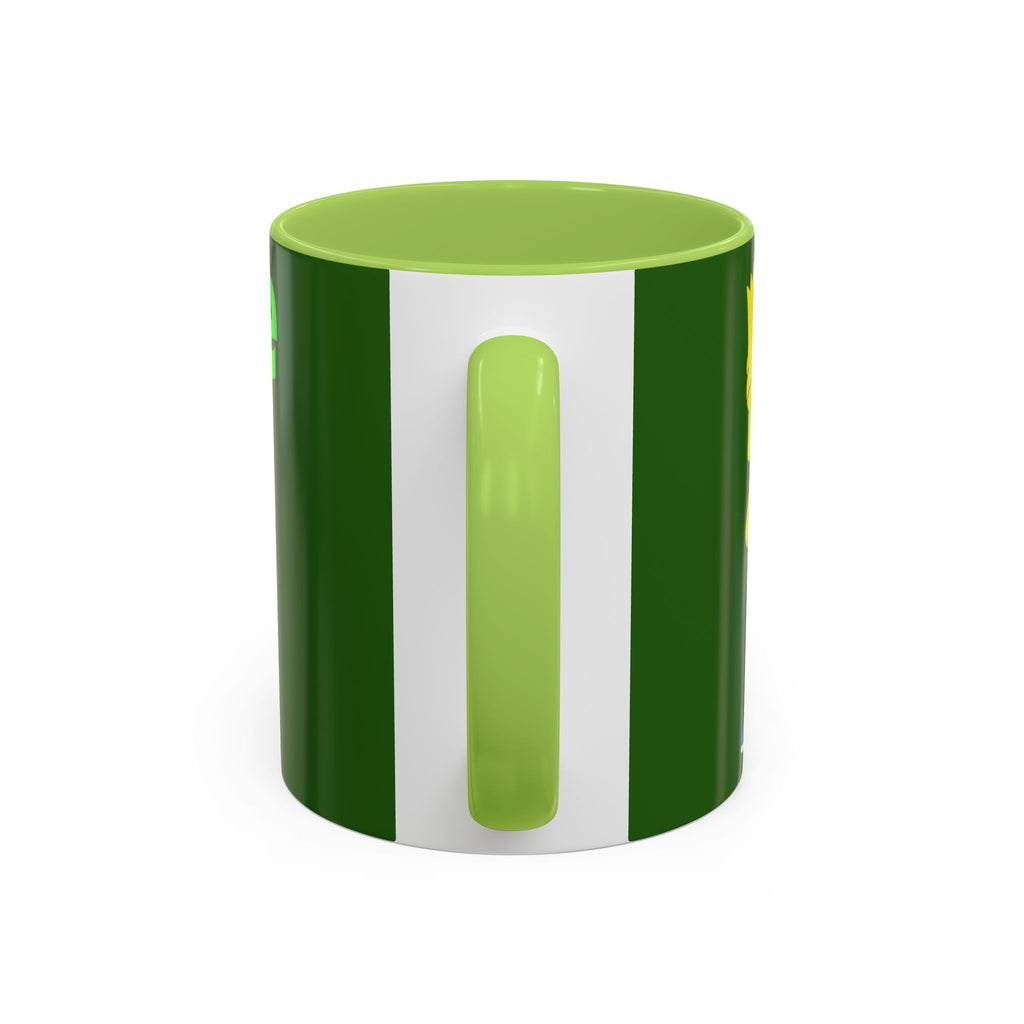 Leafy Green Lettering Accent Coffee Mug 11oz 15oz | Forest Background, Contrasting Handle