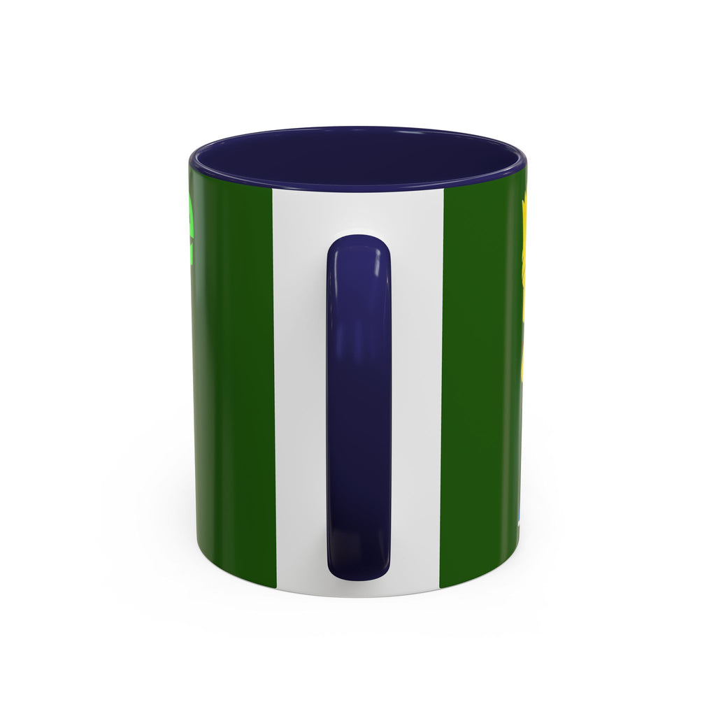 Leafy Green Lettering Accent Coffee Mug 11oz 15oz | Forest Background, Contrasting Handle