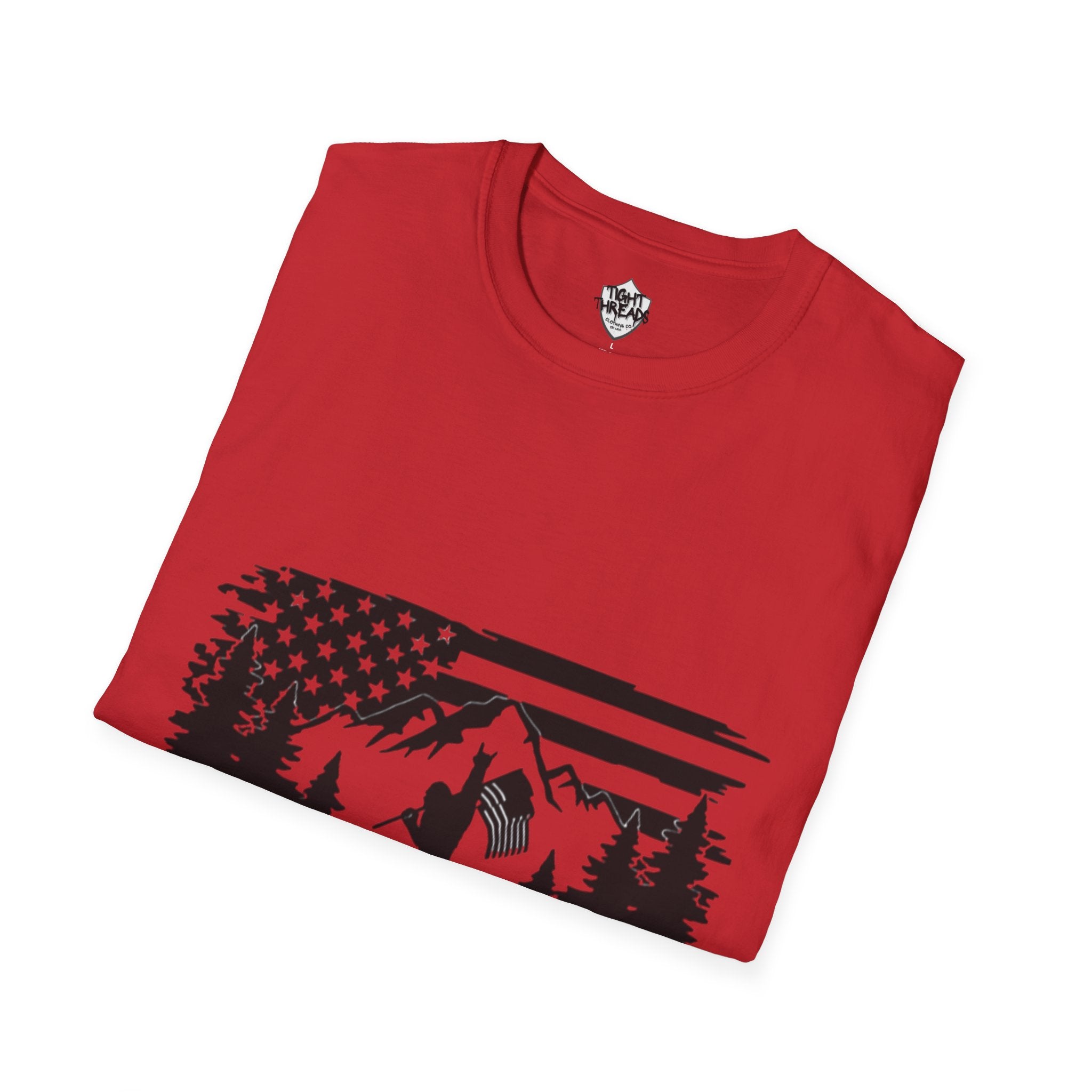 Bigfoot Forest Flag T-Shirt | Sasquatch Hiking Mountain Tee