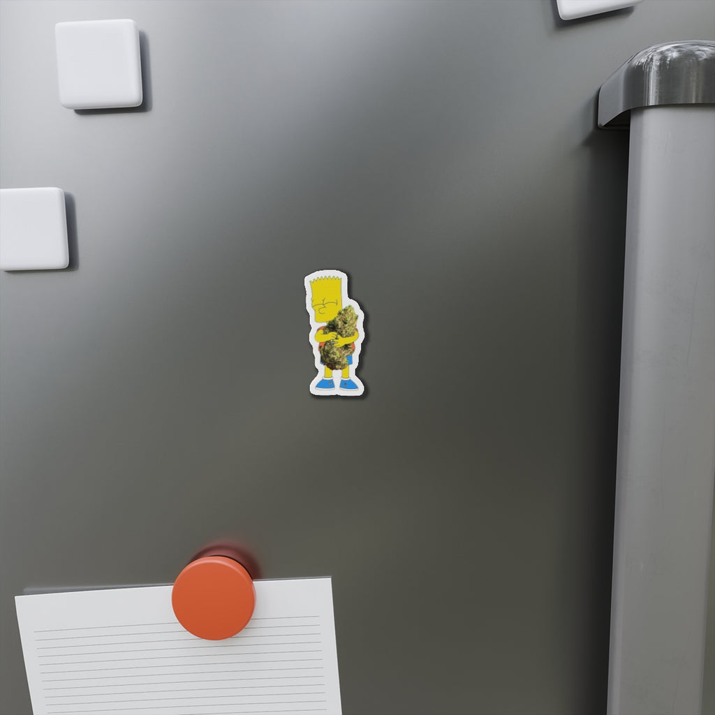 Cartoon Kid Hugging Giant Bud Die-Cut Magnet | Refrigerator Sticker