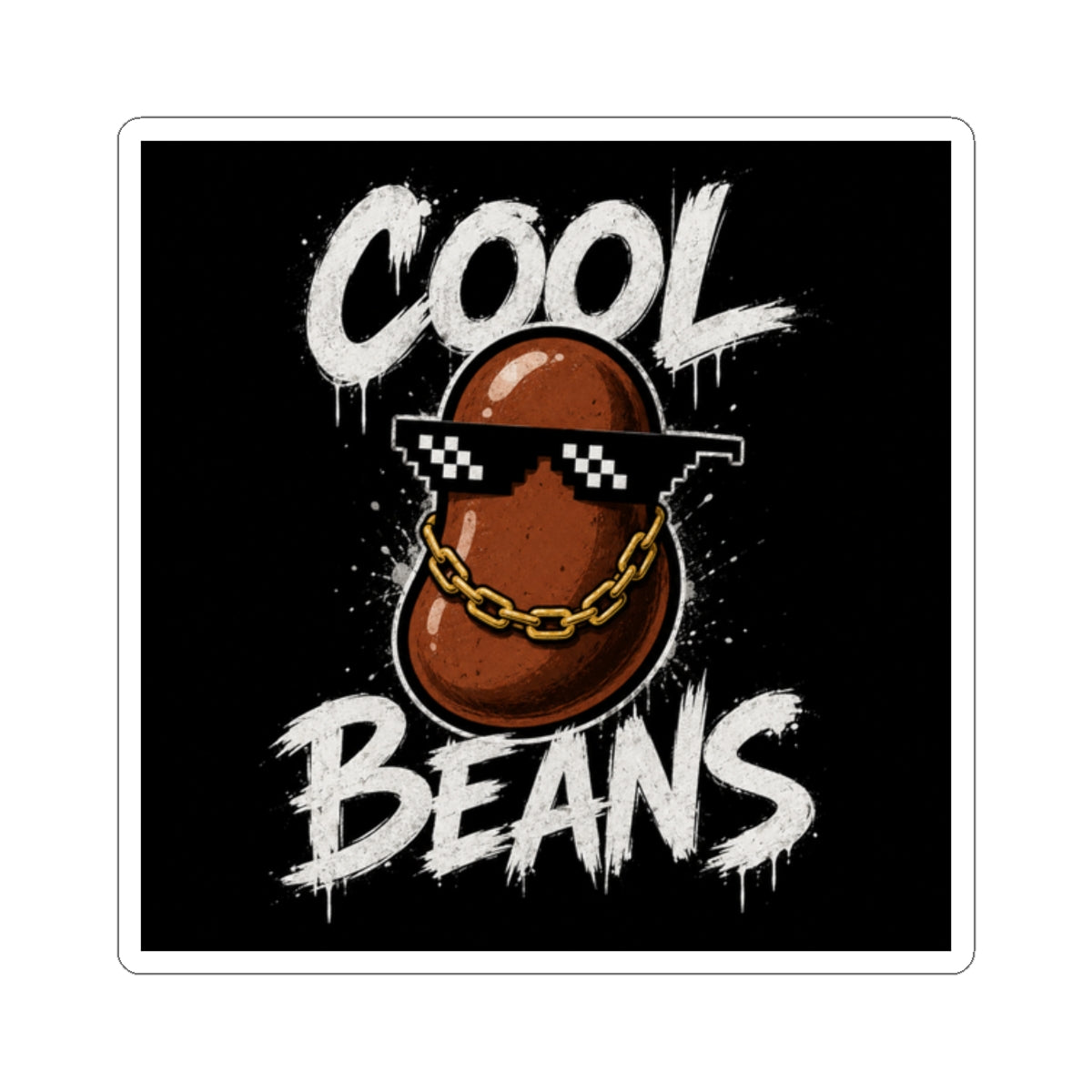 Cool Beans Sticker | Retro Bean Character, Sunglasses & Chain