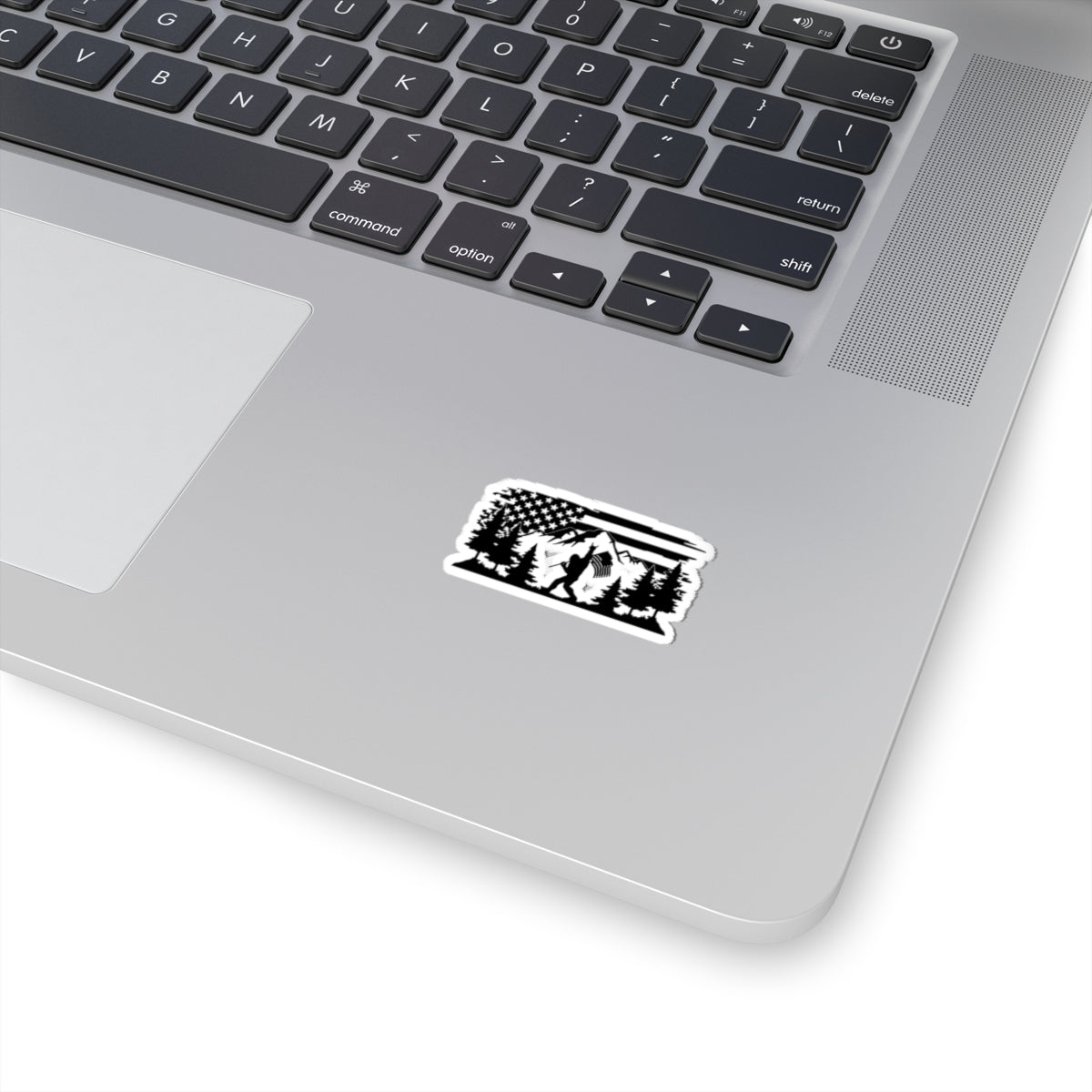 Sasquatch Hiker with American Flag Sticker | Kiss-Cut Sticker